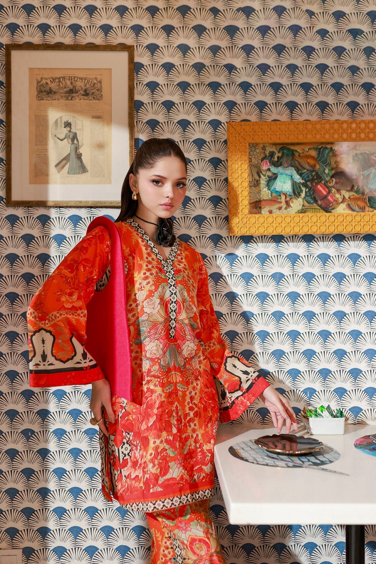 Dhanak SS24DC 2525 ORANGE LAWN PRINTED KURTA WITH TROUSER Women 2pcs