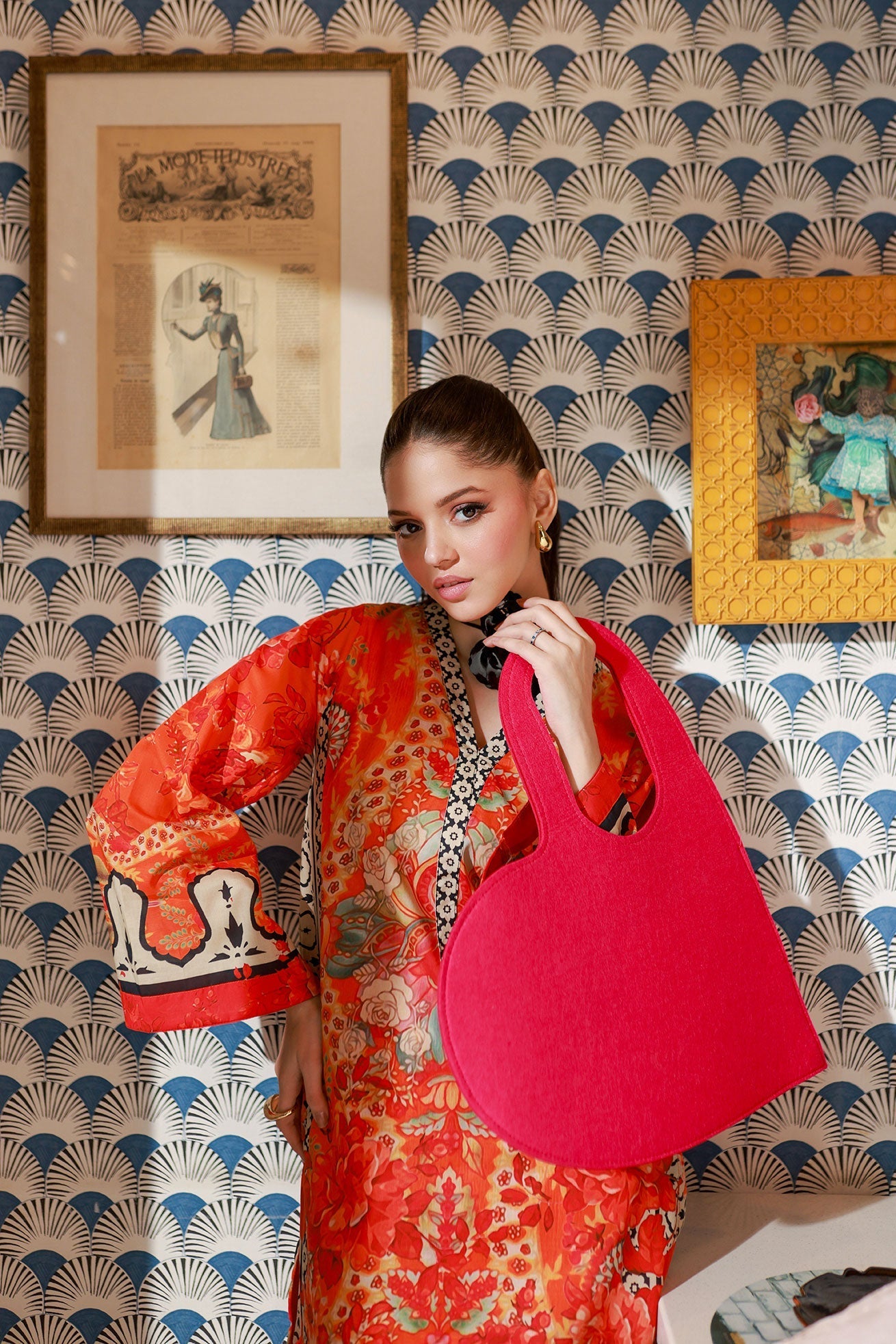 Dhanak SS24DC 2525 ORANGE LAWN PRINTED KURTA WITH TROUSER Women 2pcs