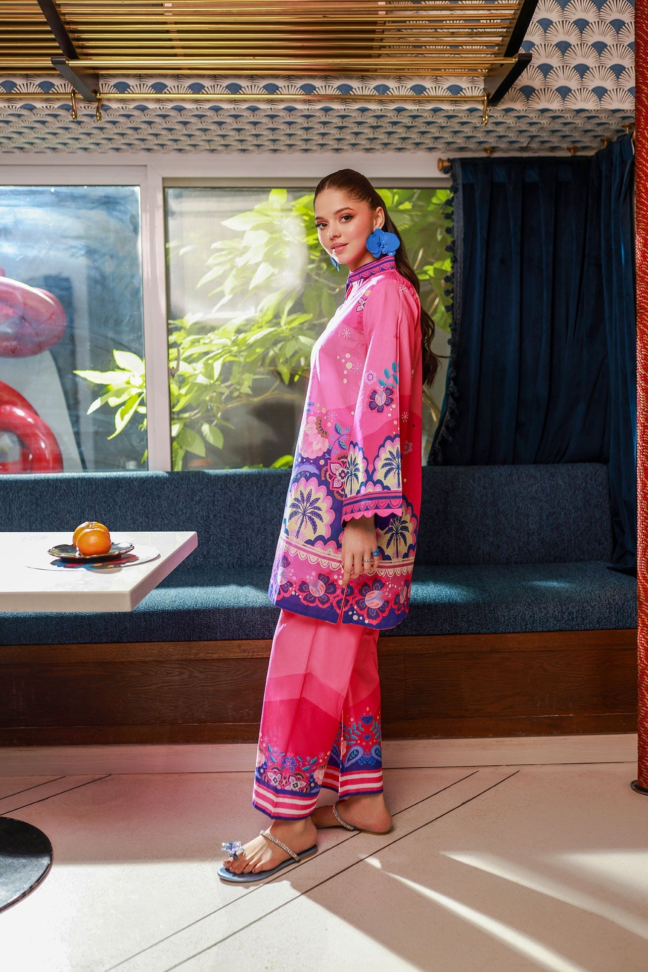 Dhanak SS24DC 2527 PINK LAWN PRINTED KURTA WITH TROUSER Women 2pcs