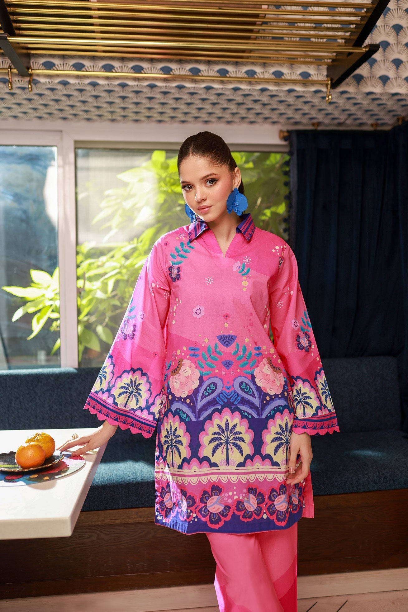 Dhanak SS24DC 2527 PINK LAWN PRINTED KURTA WITH TROUSER Women 2pcs