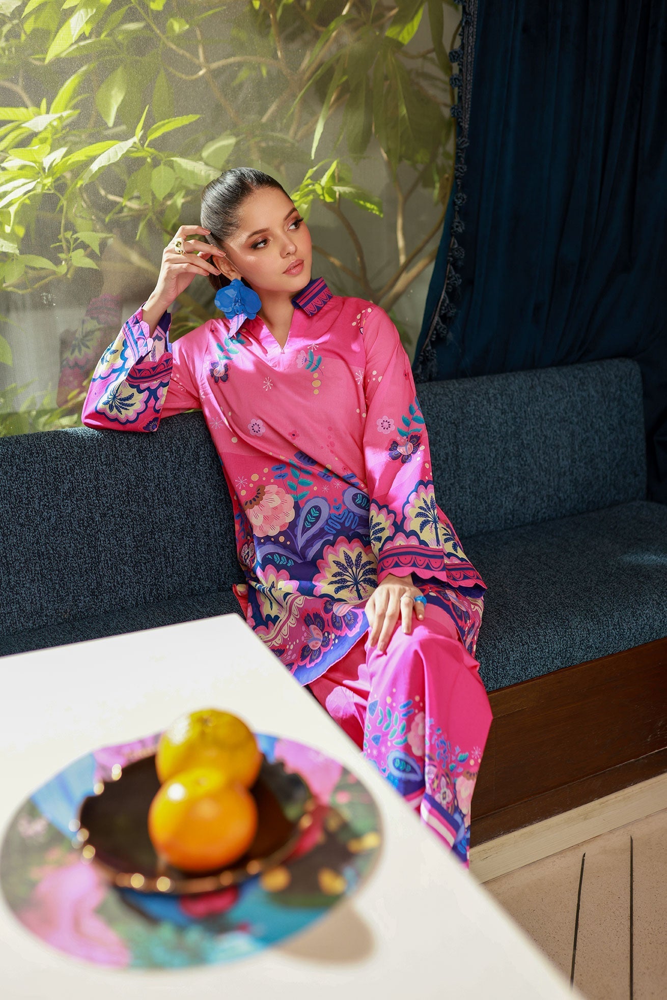 Dhanak SS24DC 2527 PINK LAWN PRINTED KURTA WITH TROUSER Women 2pcs