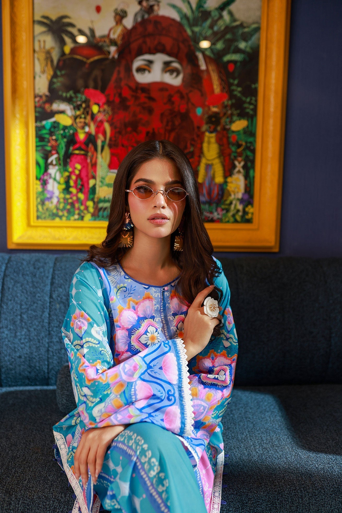 Dhanak SS24DC 2528 BLUE LAWN PRINTED KURTA WITH TROUSER Women 2pcs