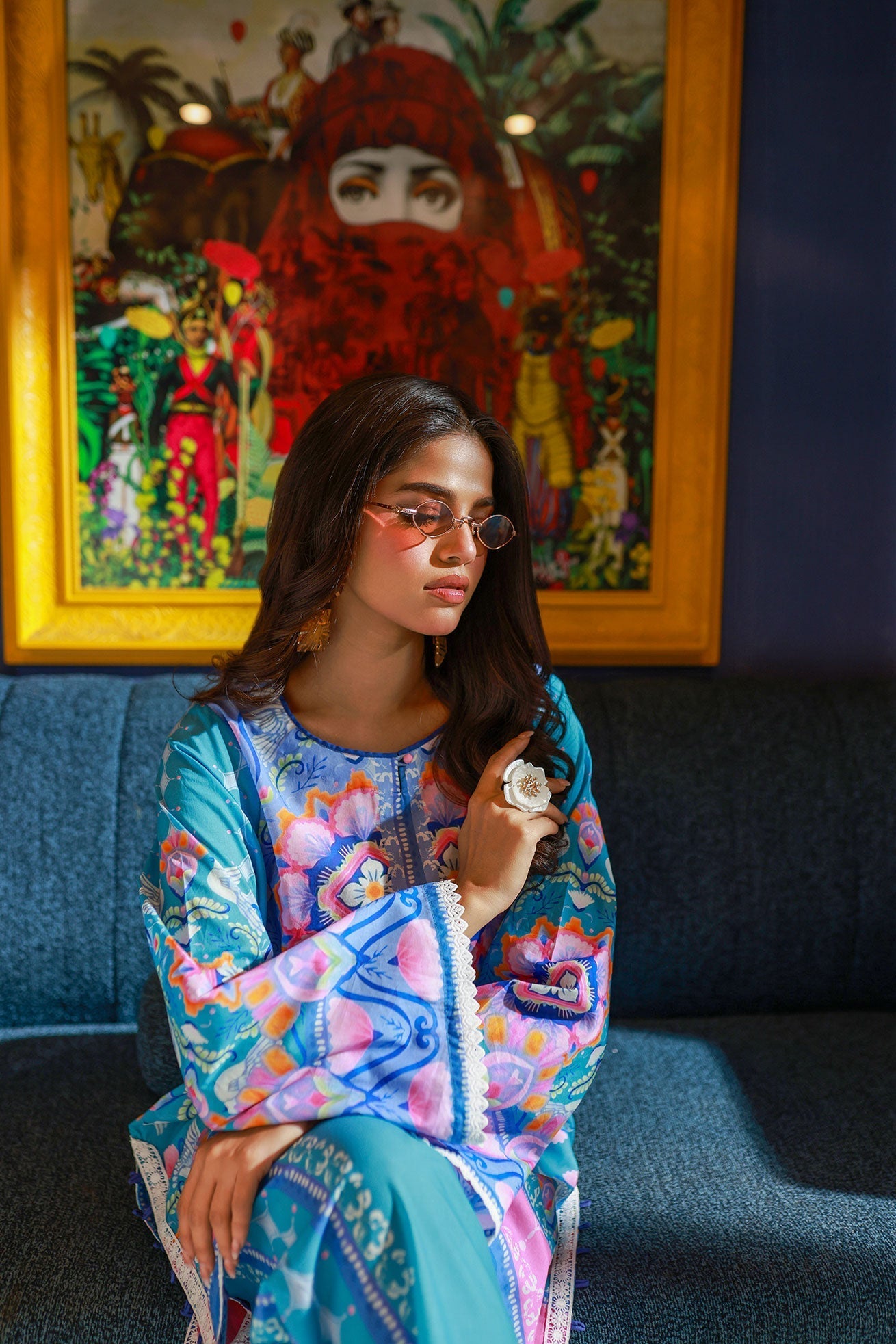 Dhanak SS24DC 2528 BLUE LAWN PRINTED KURTA WITH TROUSER Women 2pcs