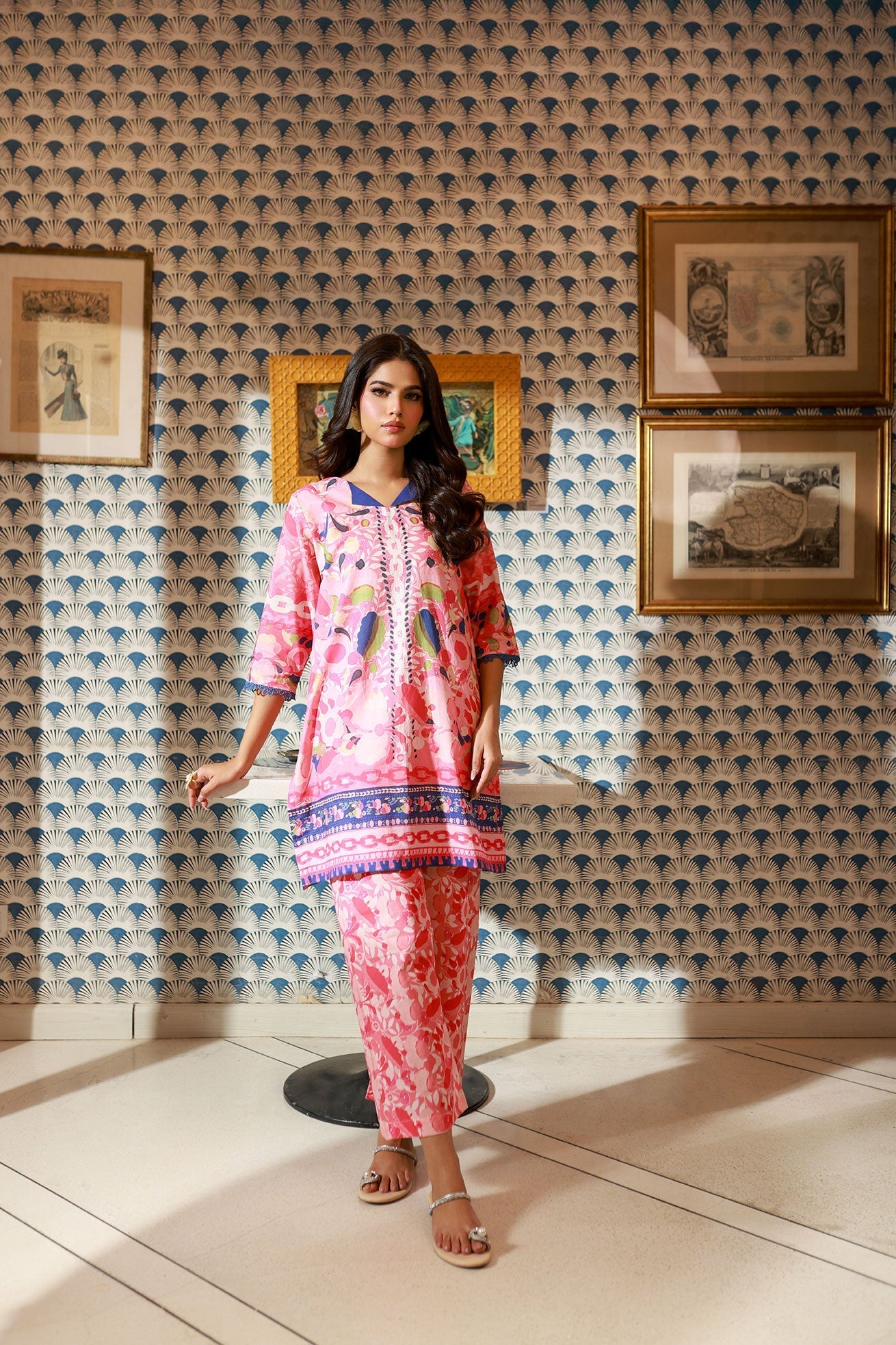 Dhanak SS24DC 2529 PINK LAWN PRINTED KURTA WITH TROUSER Women 2pcs