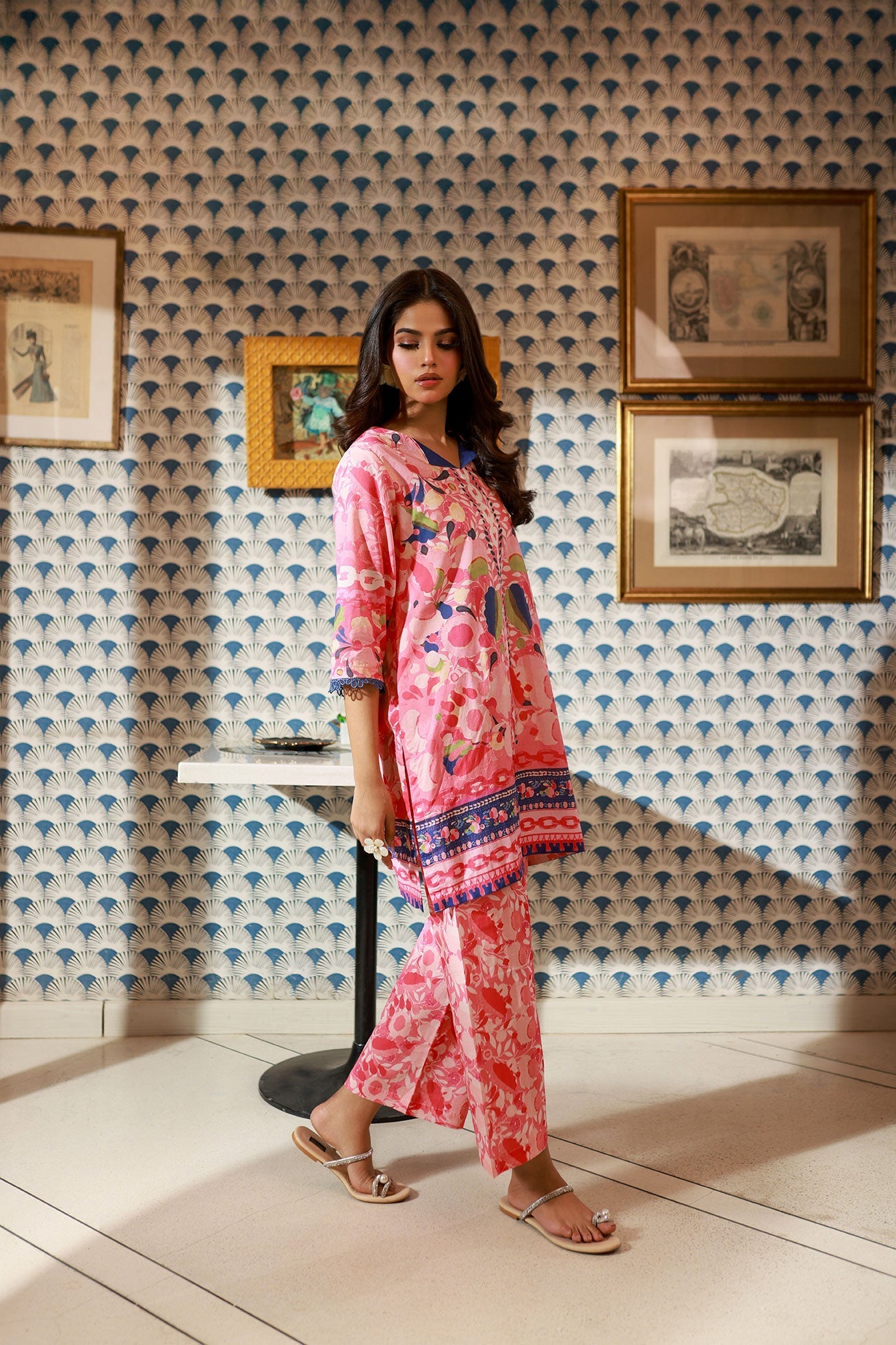 Dhanak SS24DC 2529 PINK LAWN PRINTED KURTA WITH TROUSER Women 2pcs