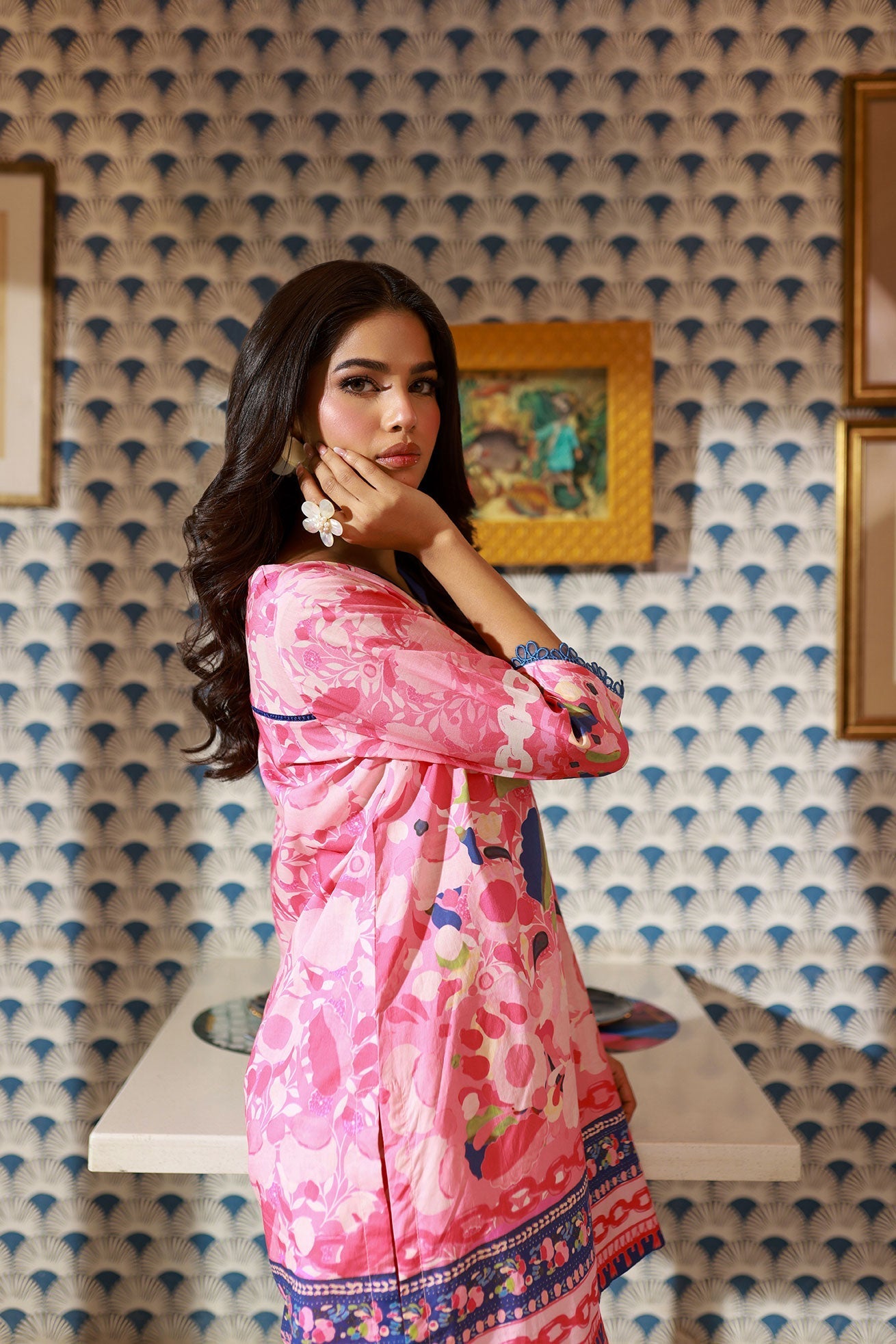 Dhanak SS24DC 2529 PINK LAWN PRINTED KURTA WITH TROUSER Women 2pcs