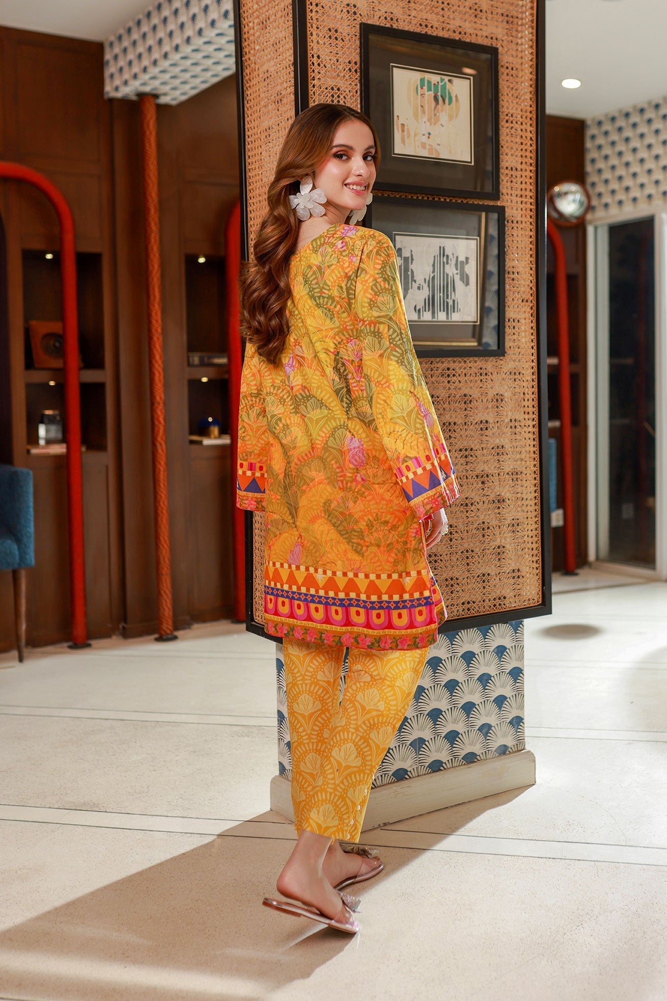Dhanak SS24DC 2532 MUSTARD LAWN PRINTED KURTA WITH TROUSER Women 2pcs