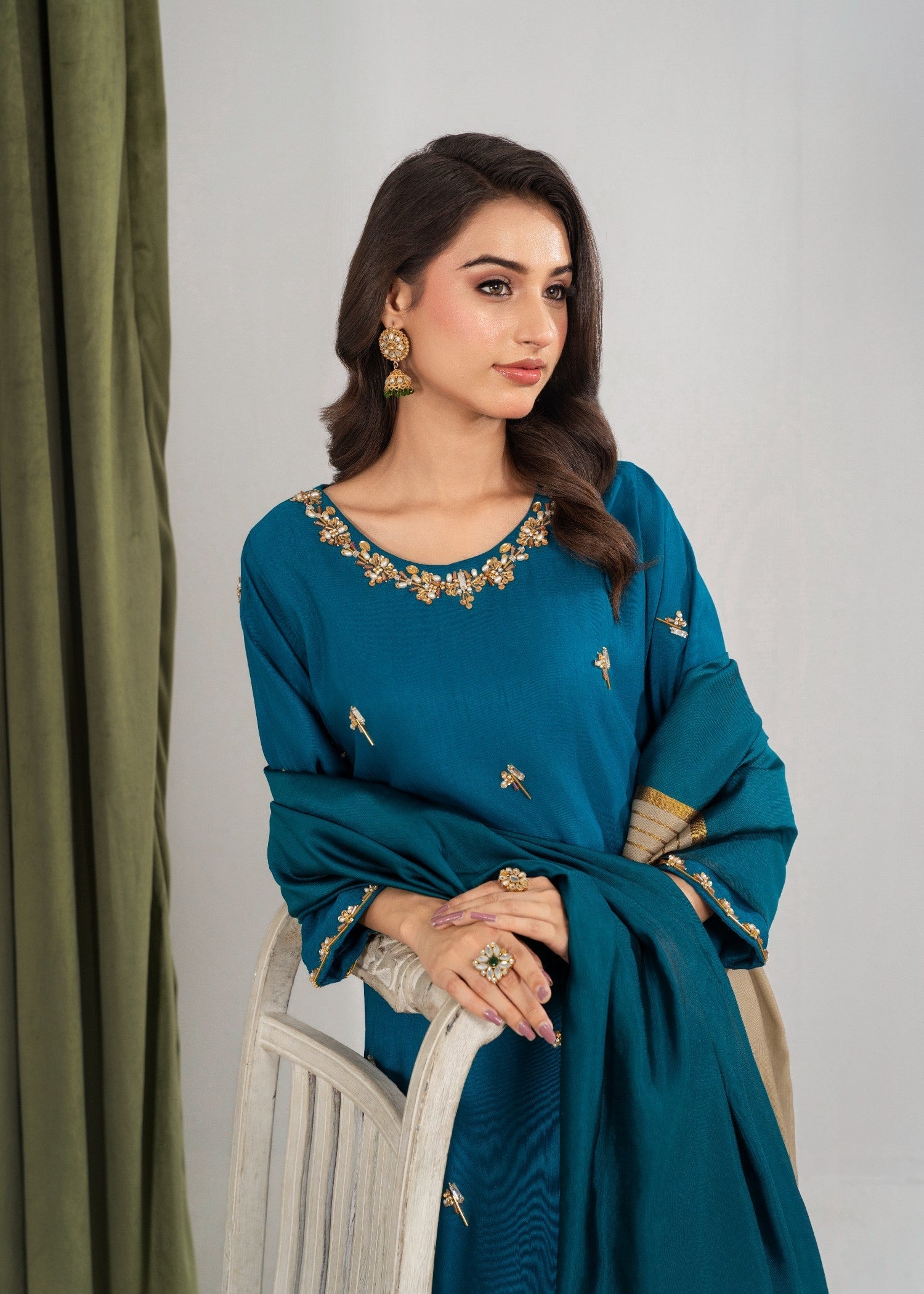 Hkb Officials IZEL 2 Raw Silk Zinc Blue Women 3pcs