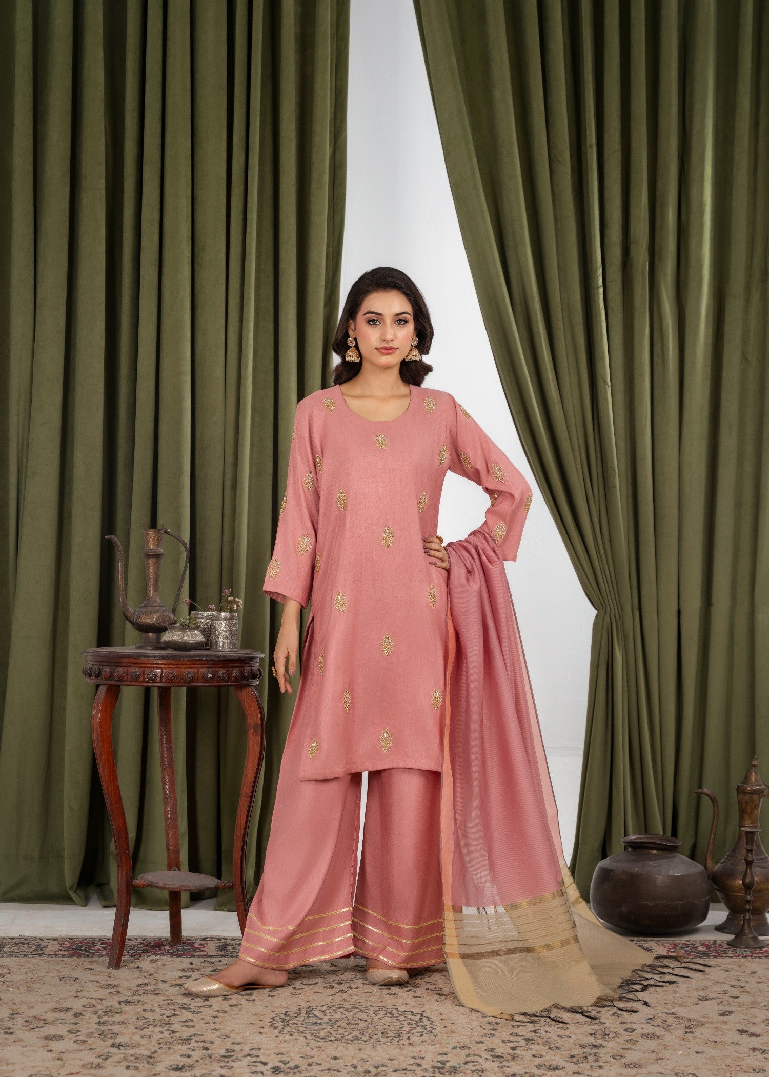 Hkb Officials IZEL Raw Silk Peach Pink Women 3pcs