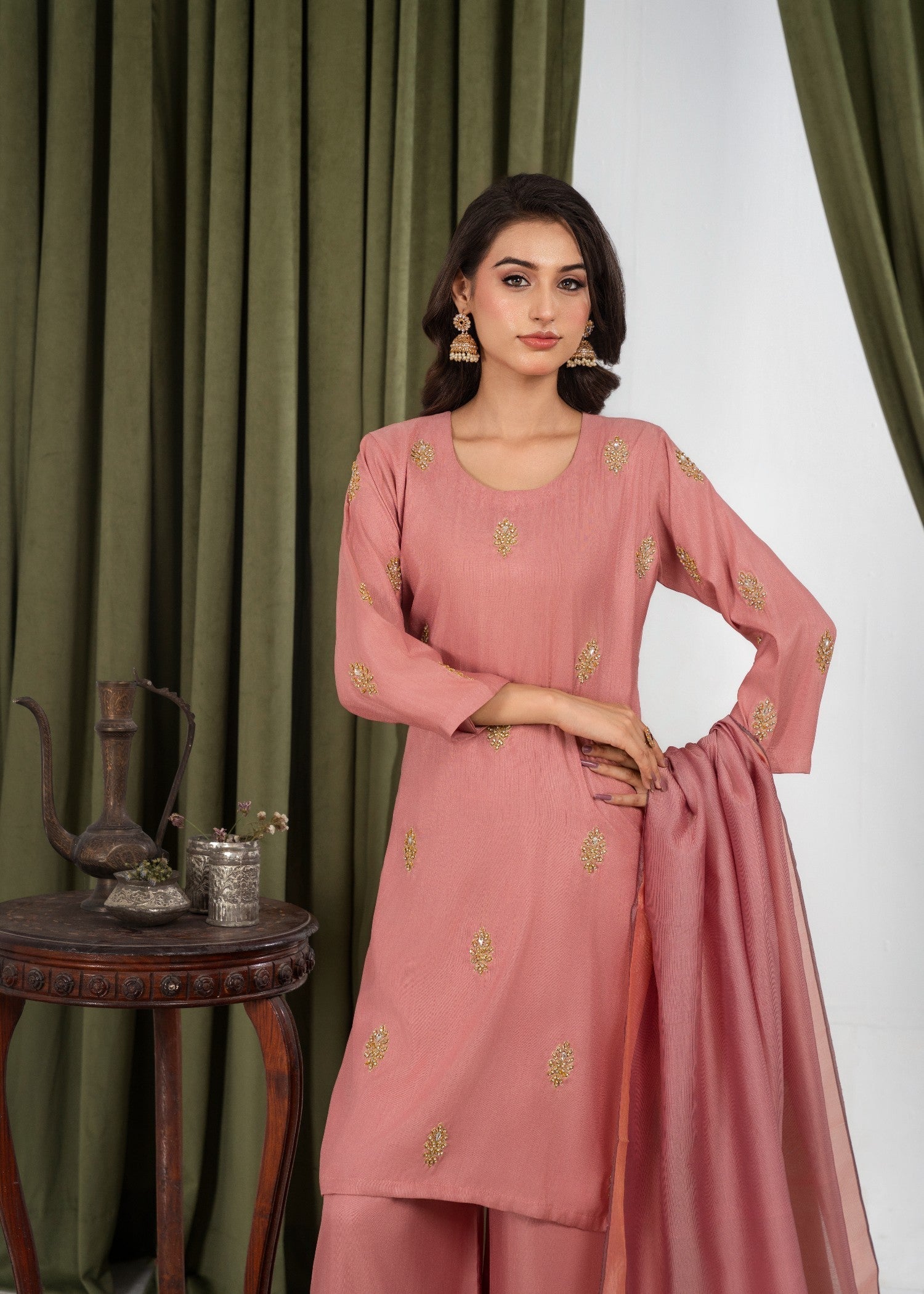 Hkb Officials IZEL Raw Silk Peach Pink Women 3pcs