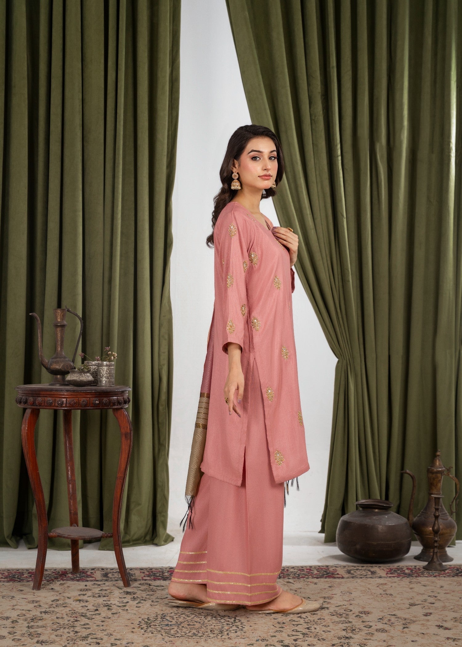 Hkb Officials IZEL Raw Silk Peach Pink Women 3pcs