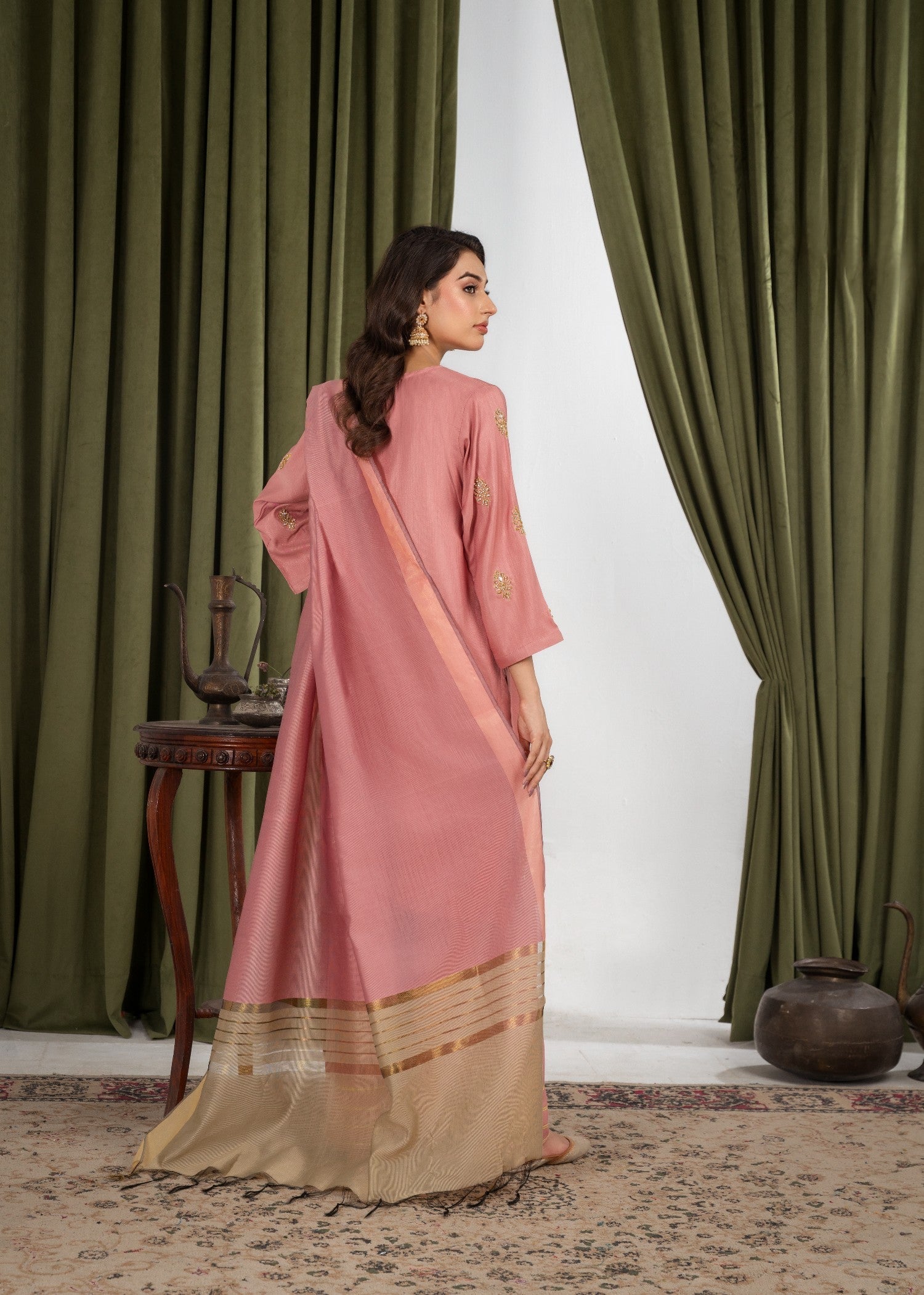 Hkb Officials IZEL Raw Silk Peach Pink Women 3pcs