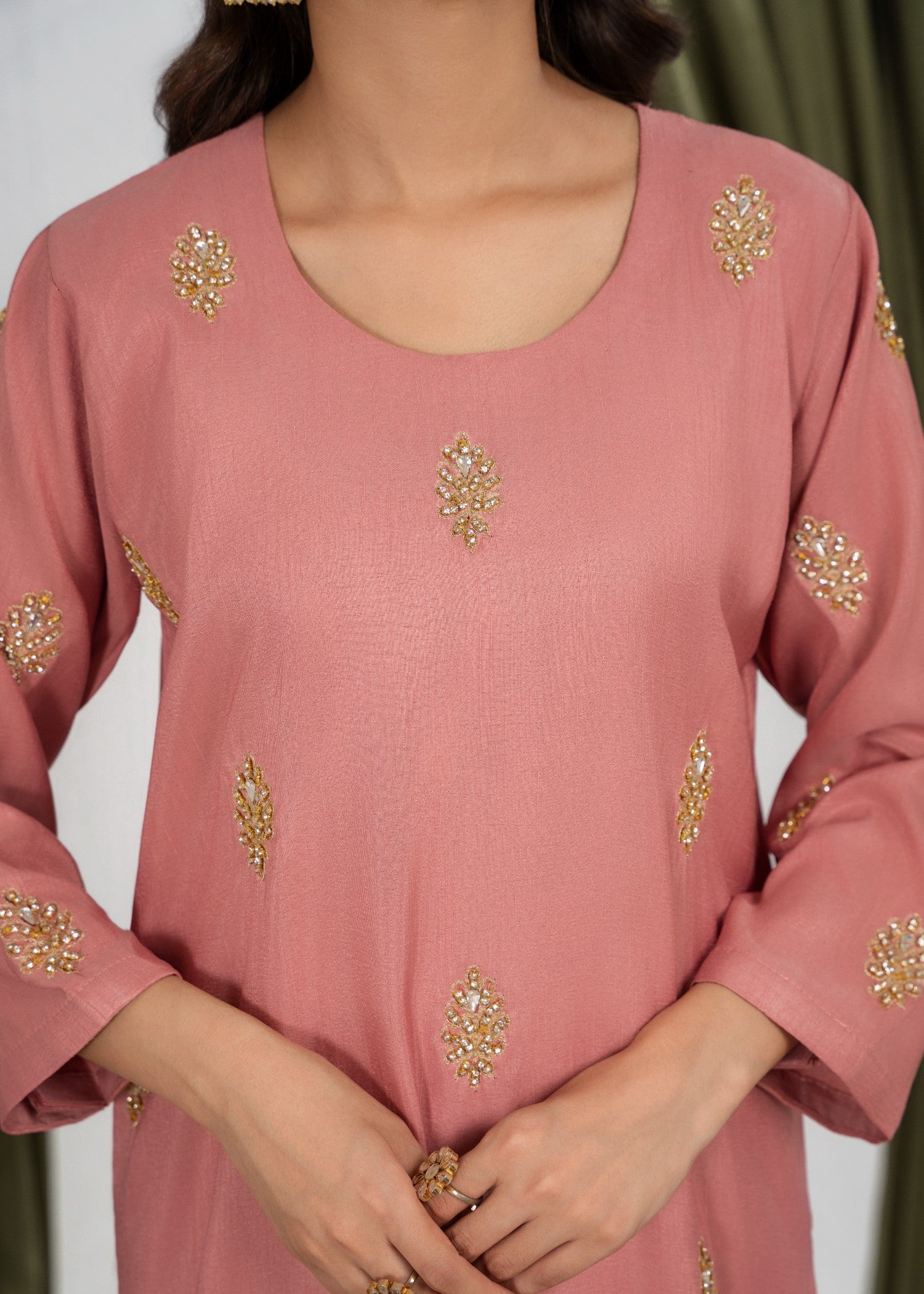 Hkb Officials IZEL Raw Silk Peach Pink Women 3pcs