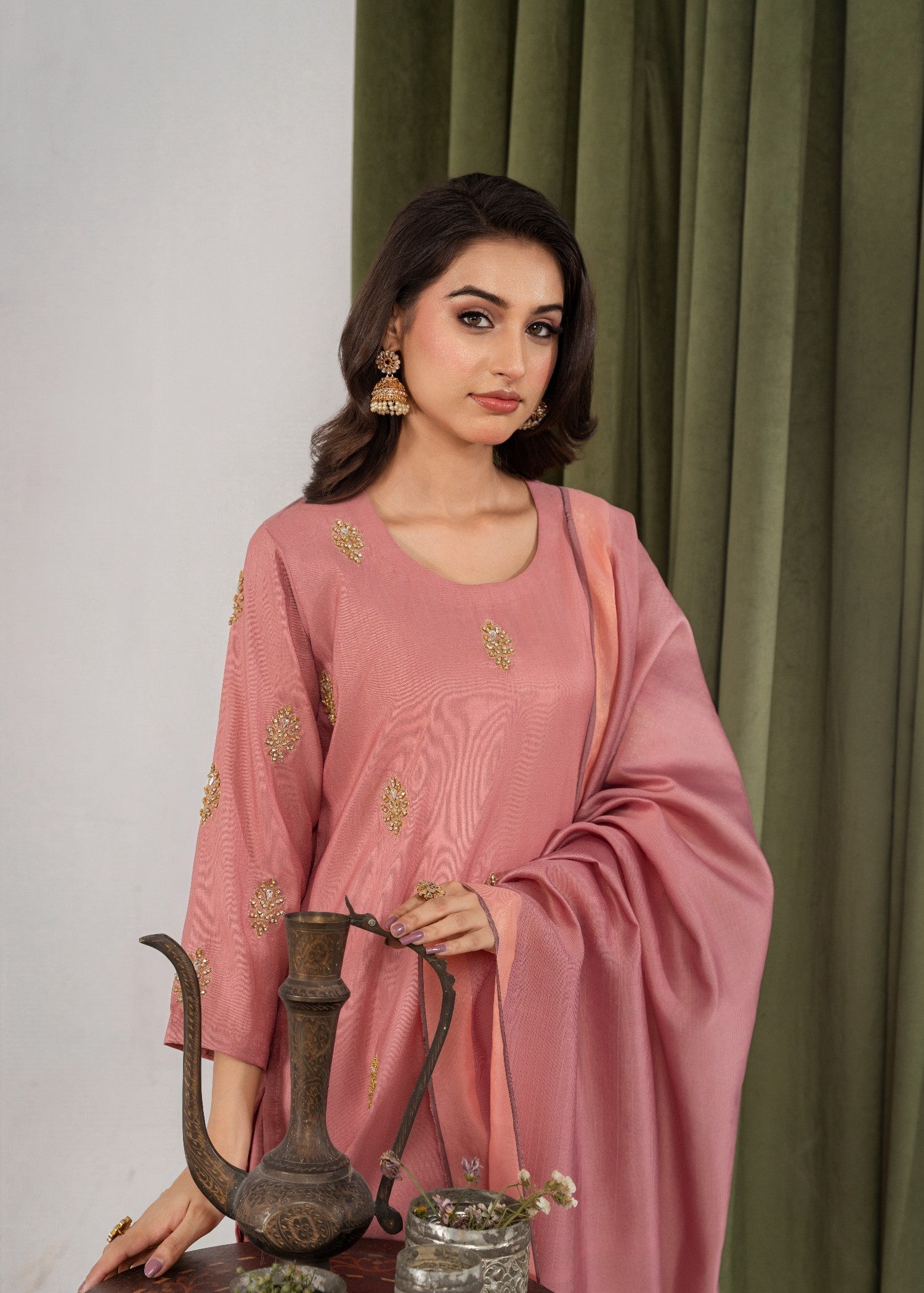 Hkb Officials IZEL Raw Silk Peach Pink Women 3pcs