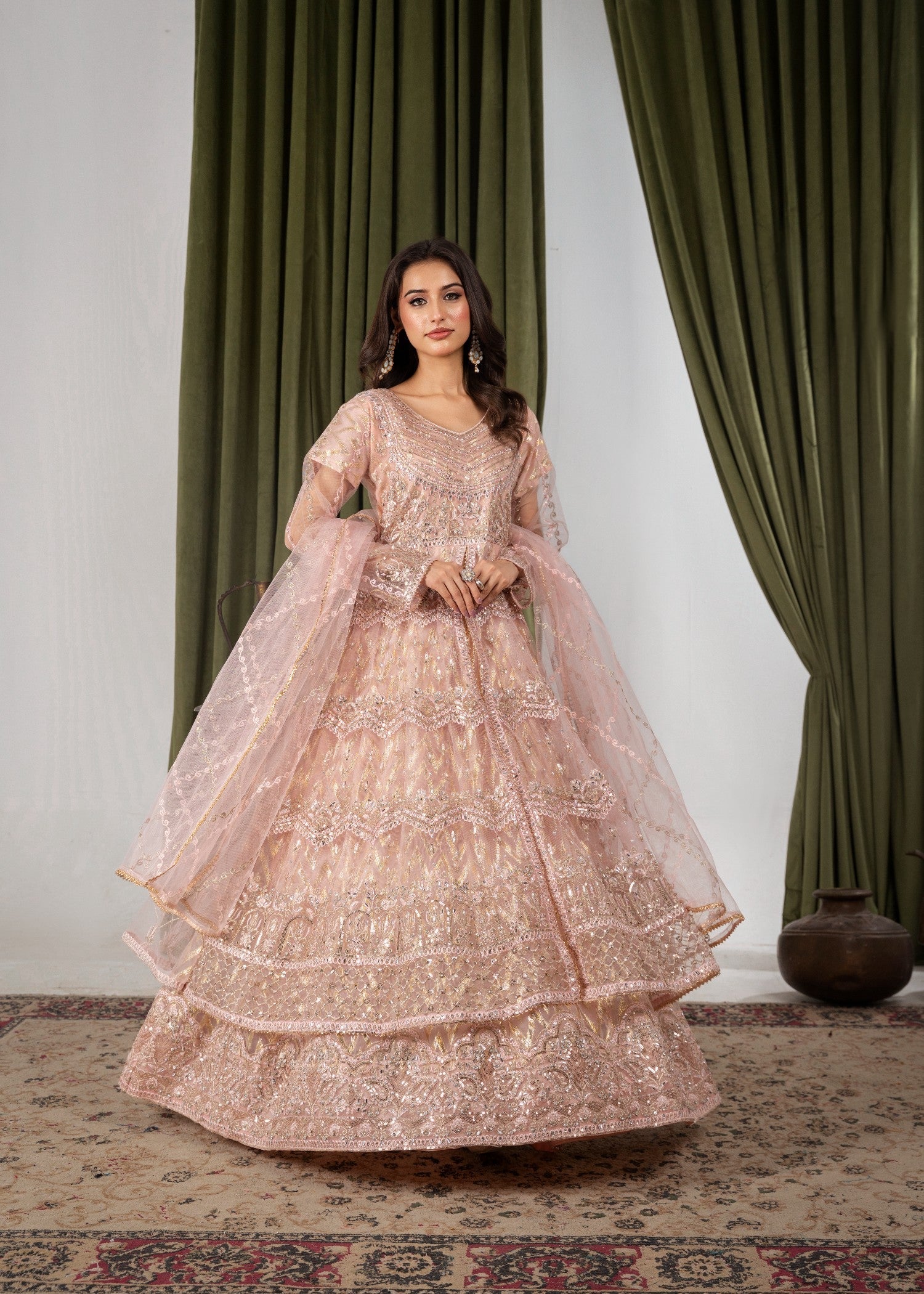 Hkb Officials Ayleen Double Frill Peach Maxi Women 2pcs