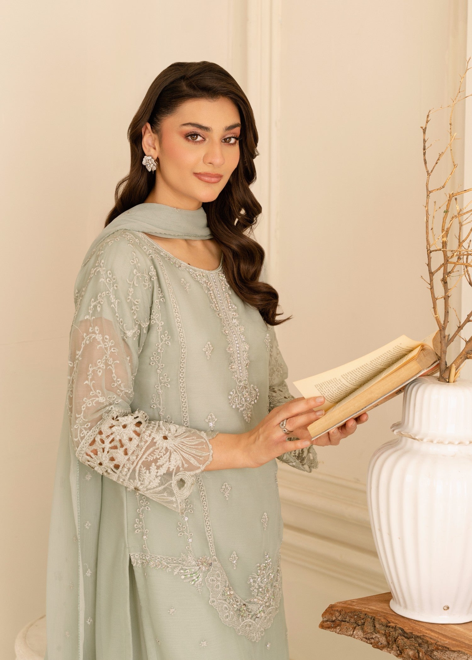 Four Season Boutique CUTWORK CHIFFON PASTEL GREEN Women 3pcs