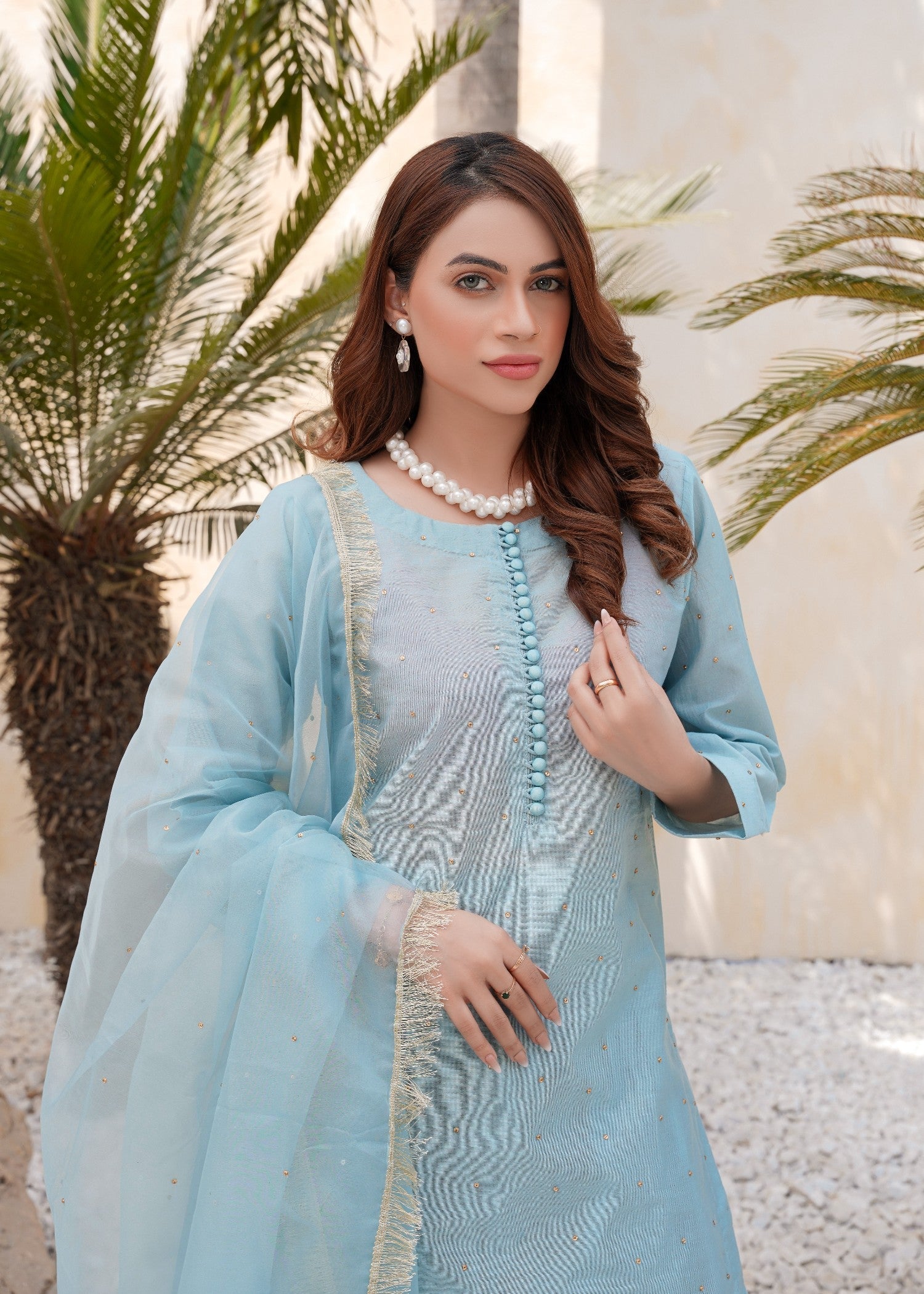 Kashaf Ice Blue Farshi shalwar cotton silk Women 3pcs