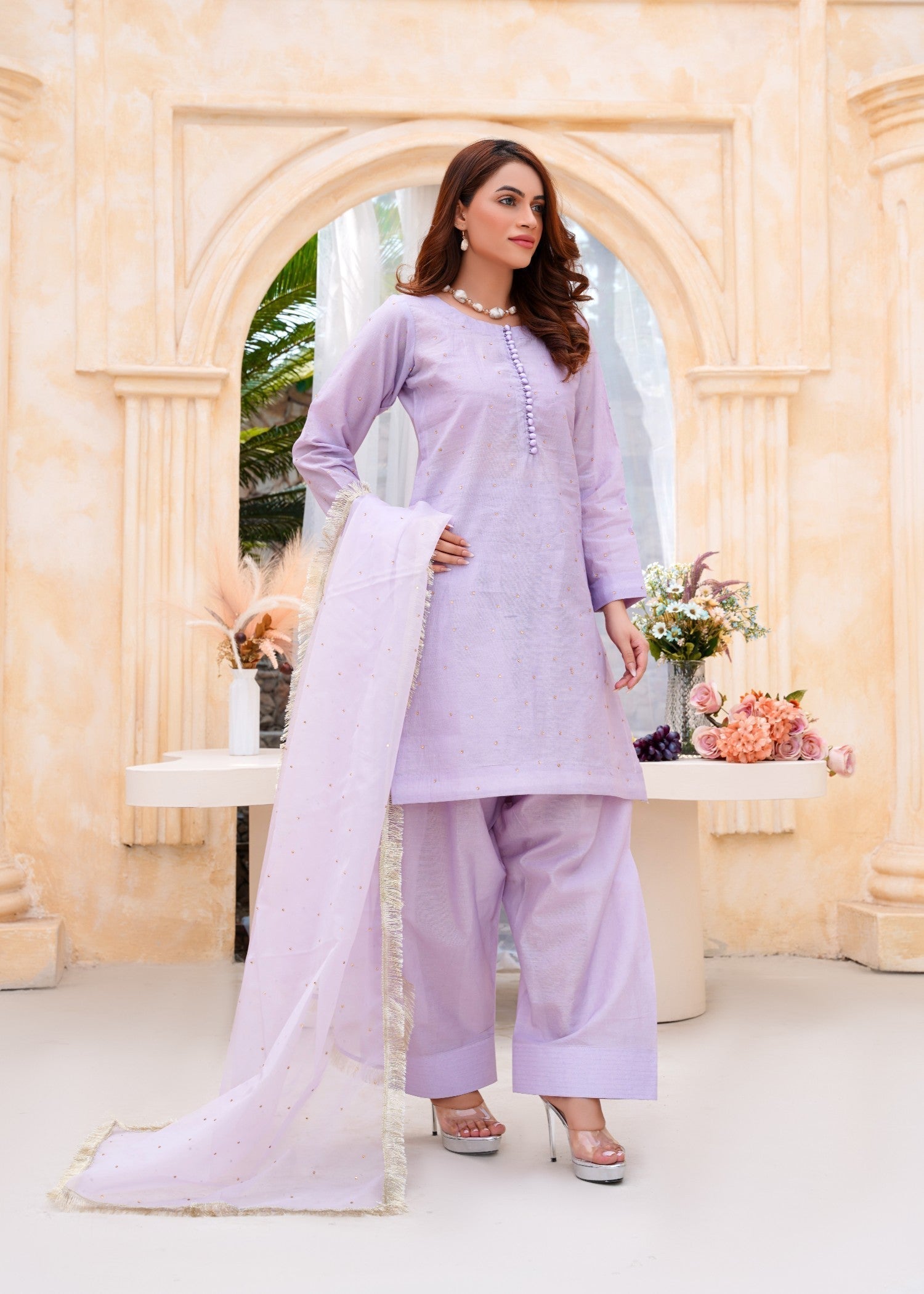 Kashaf Lilac Farshi shalwar Cotton silk Women 3pcs