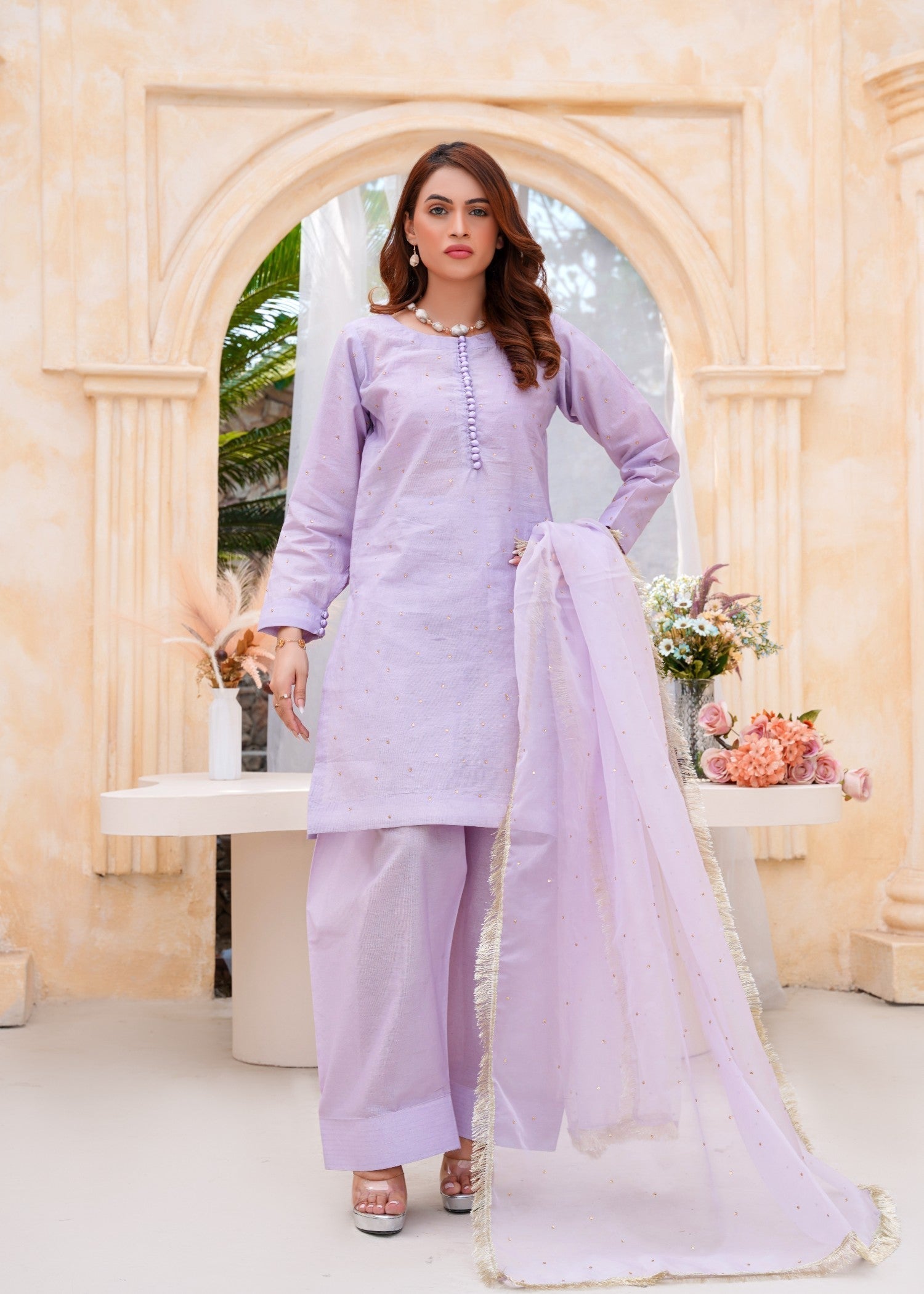 Kashaf Lilac Farshi shalwar Cotton silk Women 3pcs
