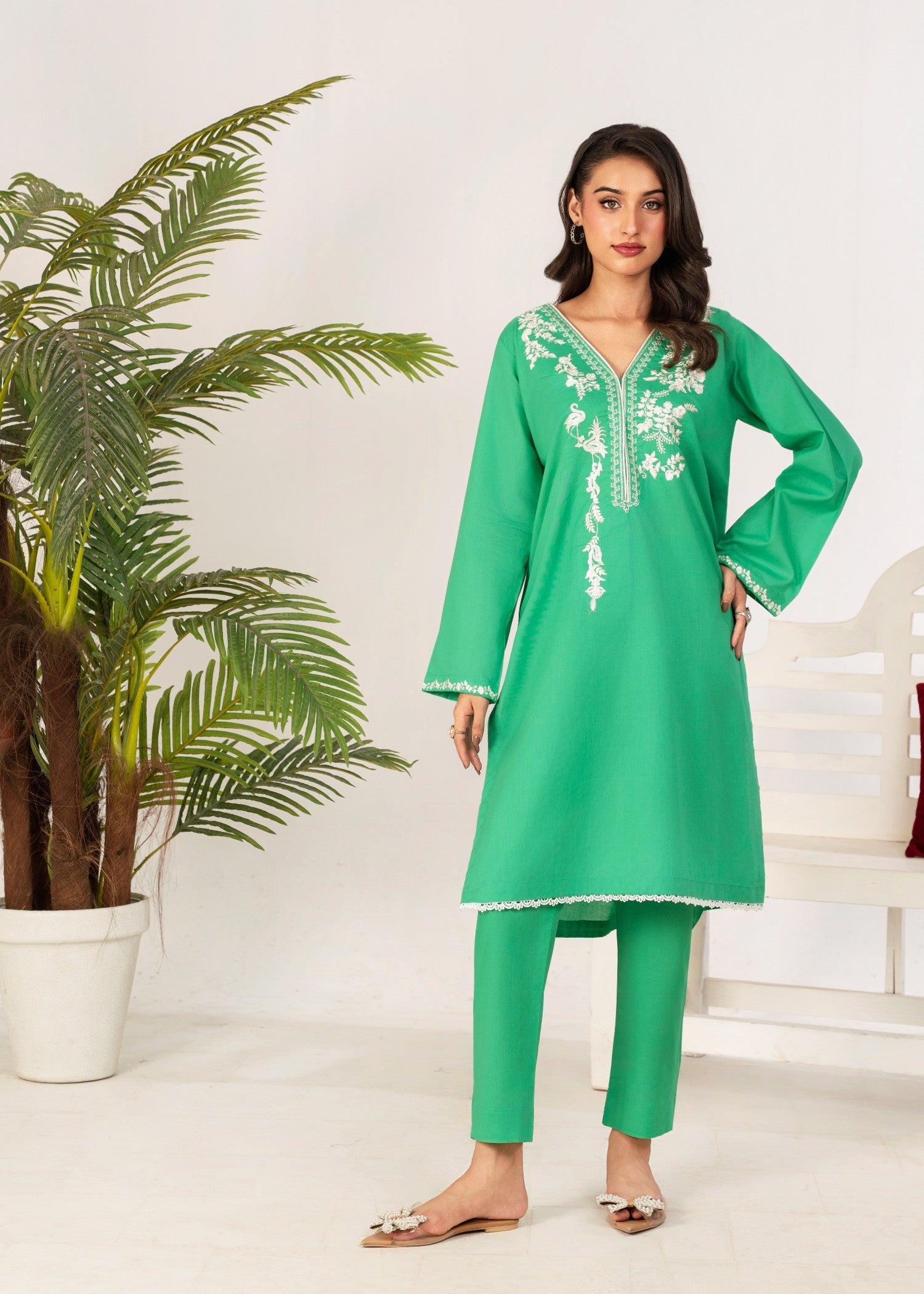 Ahlam By Safa Textile Embroidery Suit (parrot green) Women 2pcs