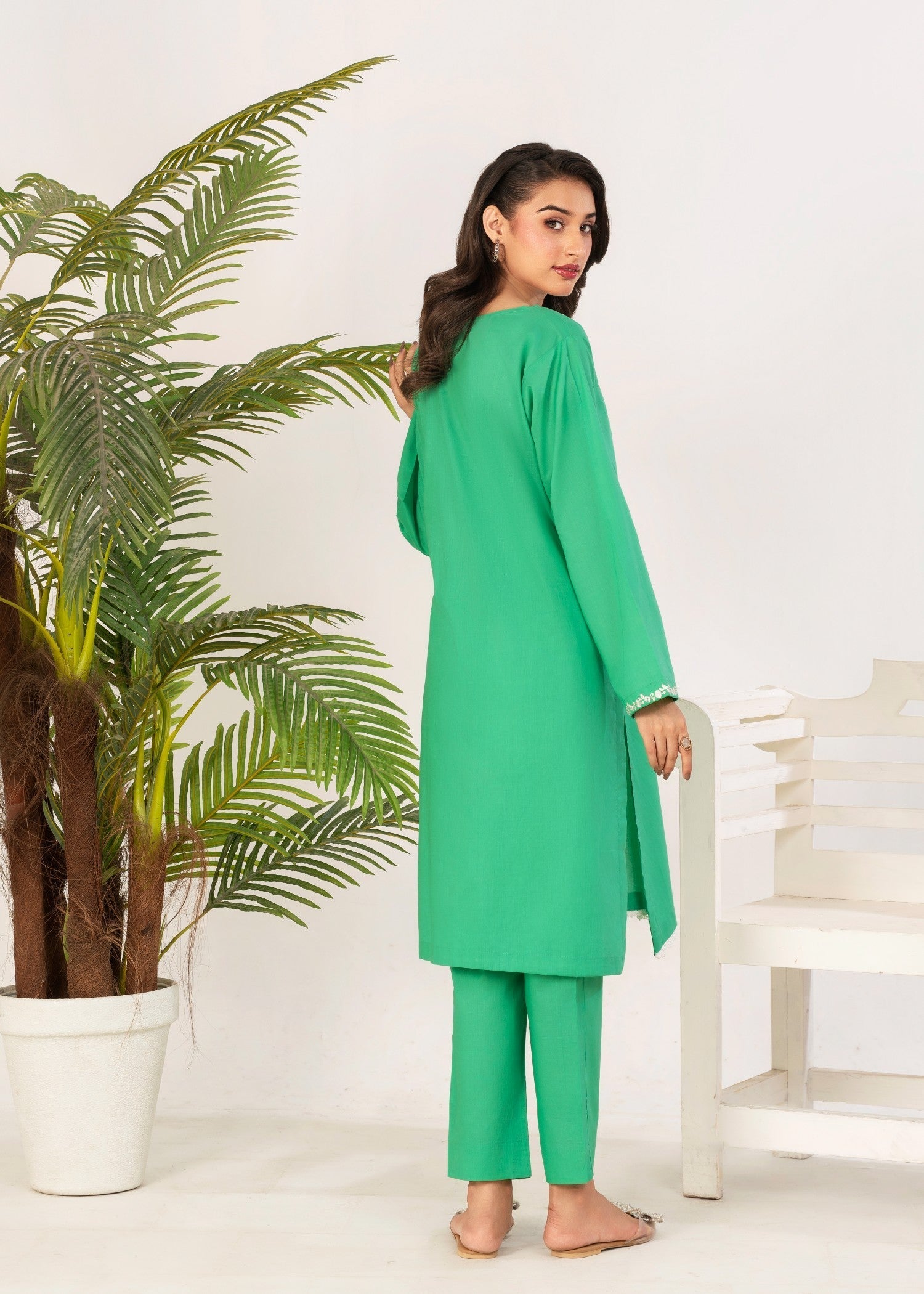 Ahlam By Safa Textile Embroidery Suit (parrot green) Women 2pcs