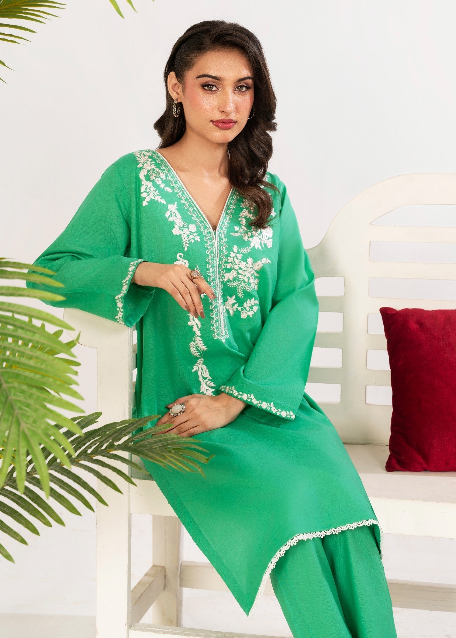 Ahlam By Safa Textile Embroidery Suit (parrot green) Women 2pcs