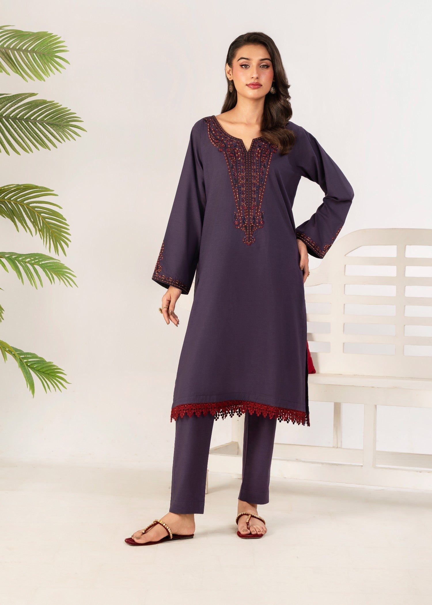 Ahlam By Safa Textile Embroidery Suit (purple) Women 2pcs