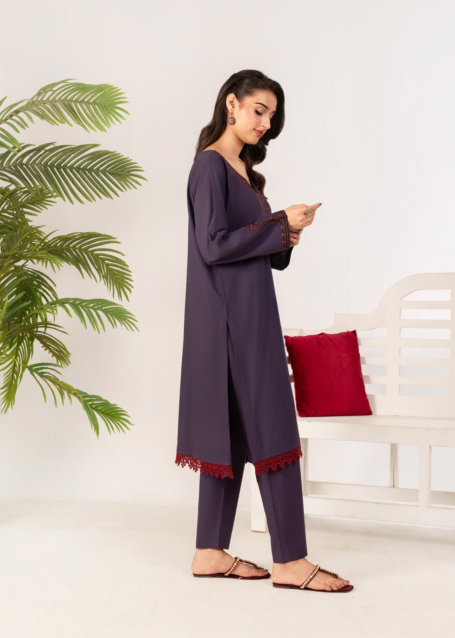 Ahlam By Safa Textile Embroidery Suit (purple) Women 2pcs