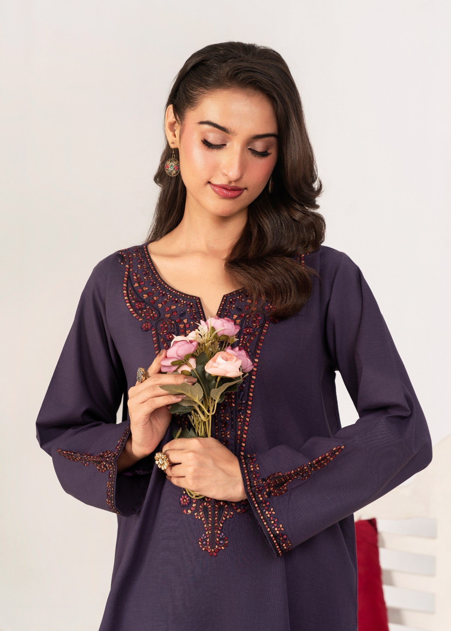 Ahlam By Safa Textile Embroidery Suit (purple) Women 2pcs