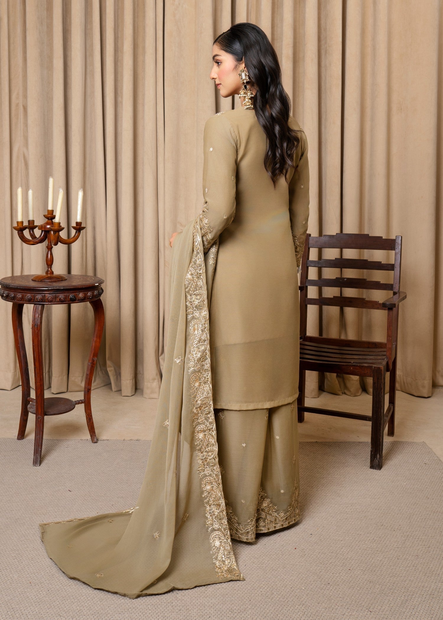 Four Season Boutique ESHAL CHIFFON OLIVE BROWN Women 3pcs