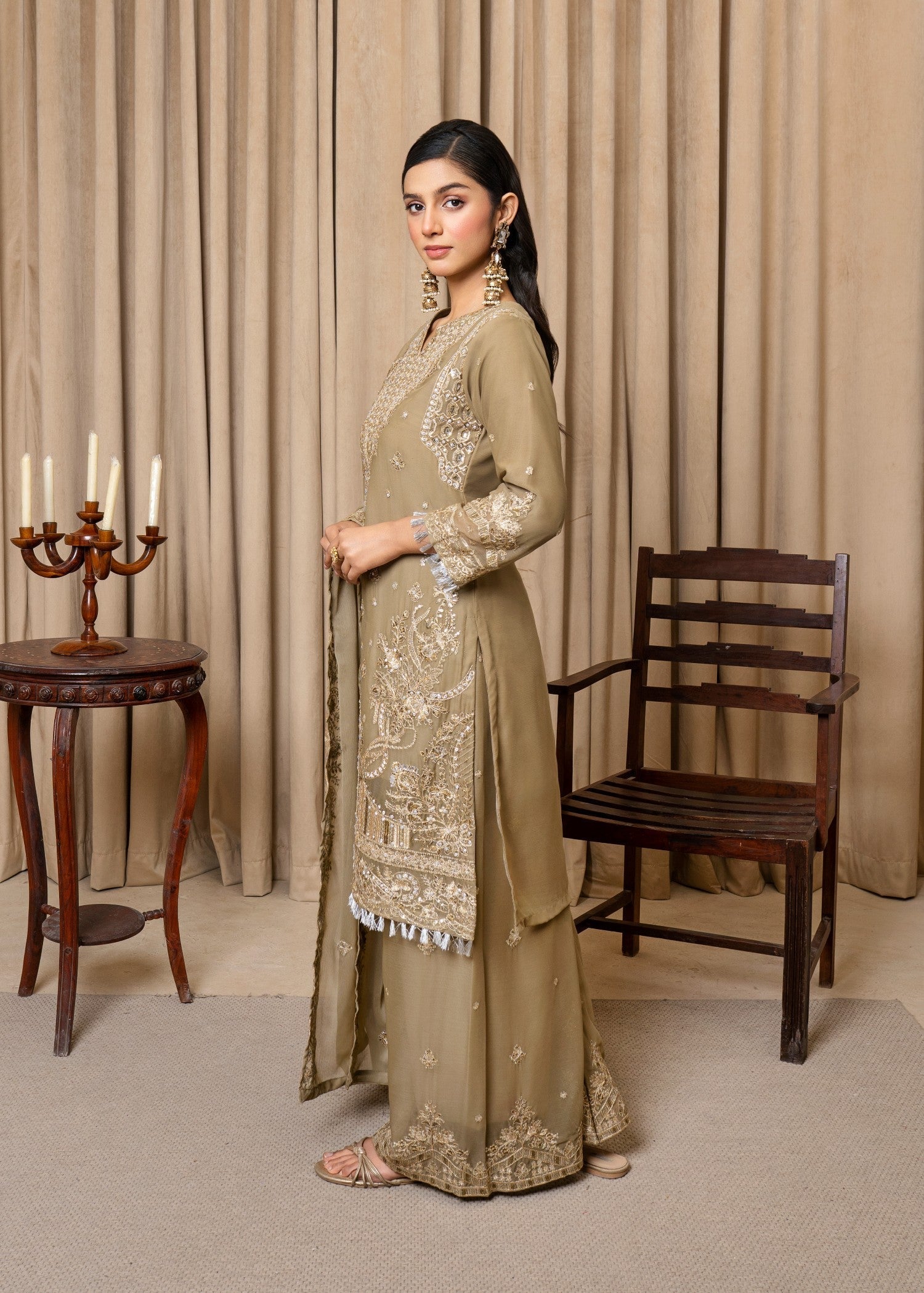 Four Season Boutique ESHAL CHIFFON OLIVE BROWN Women 3pcs