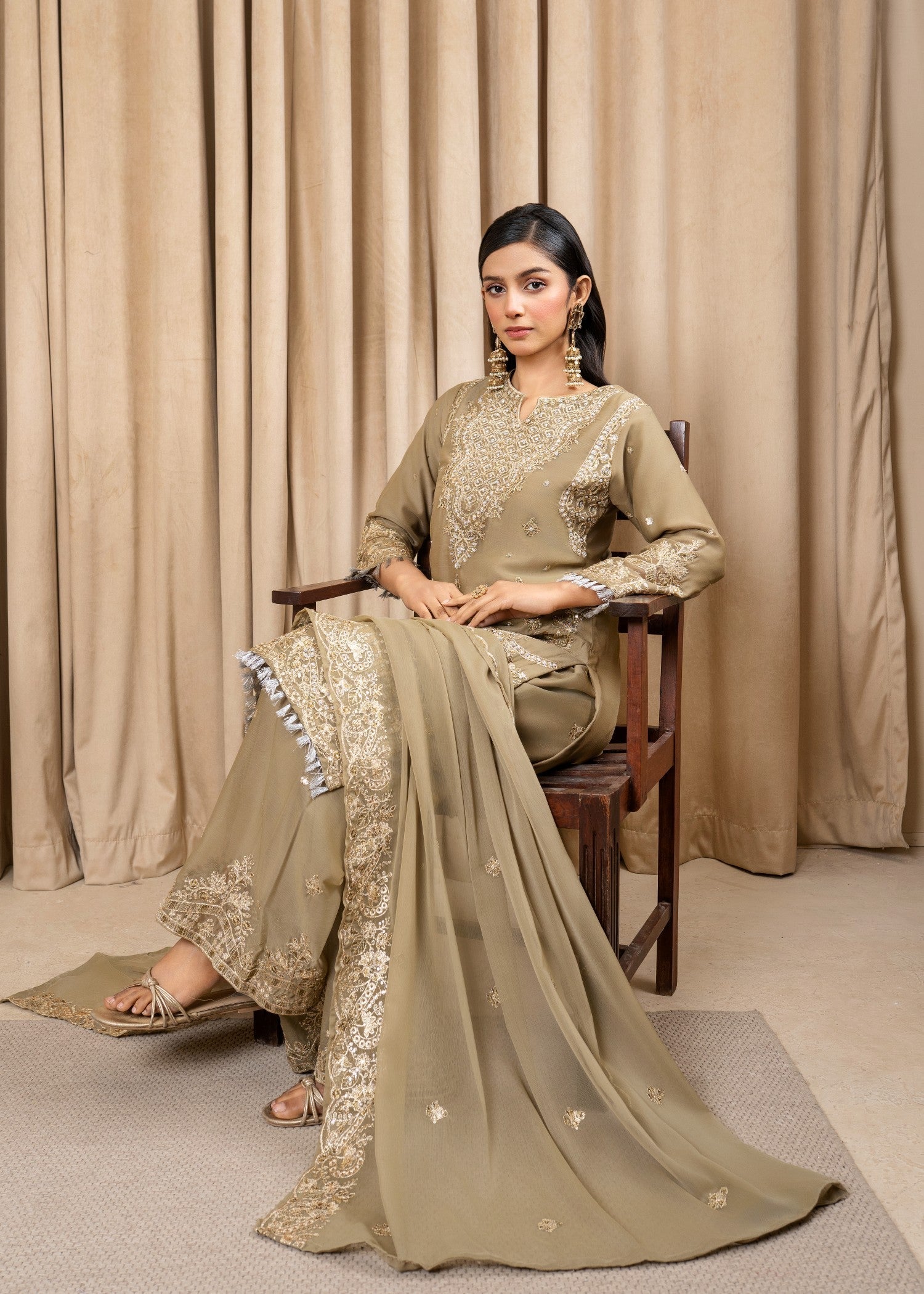 Four Season Boutique ESHAL CHIFFON OLIVE BROWN Women 3pcs