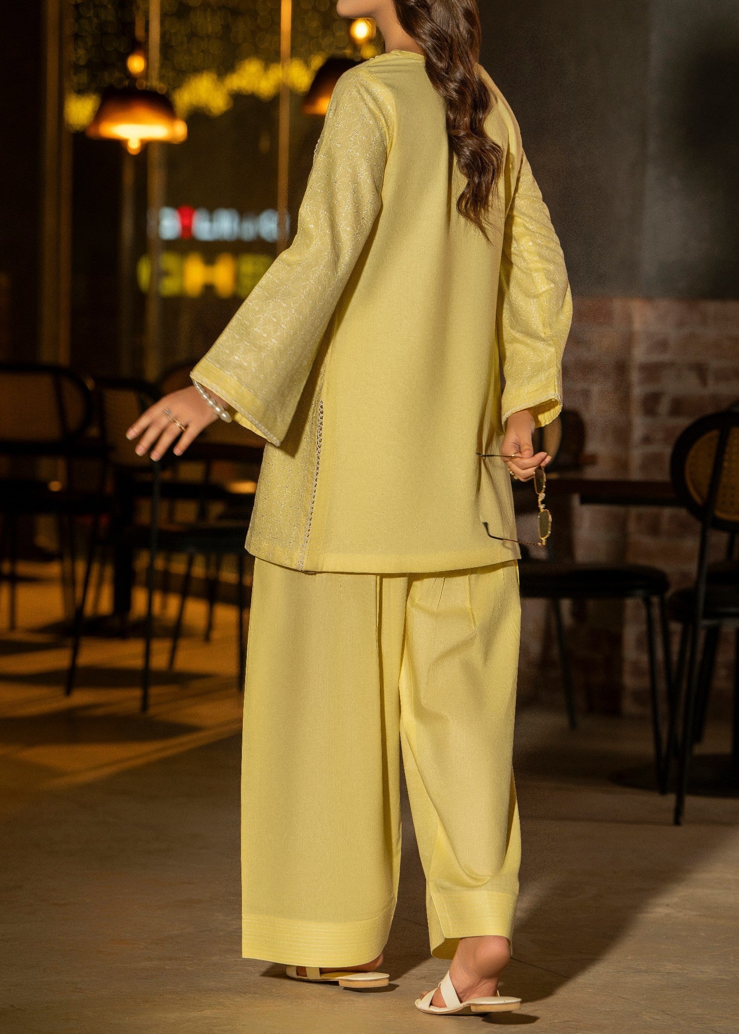 Casual Lite Farshi Shalwar Lime Yellow Women 2pcs