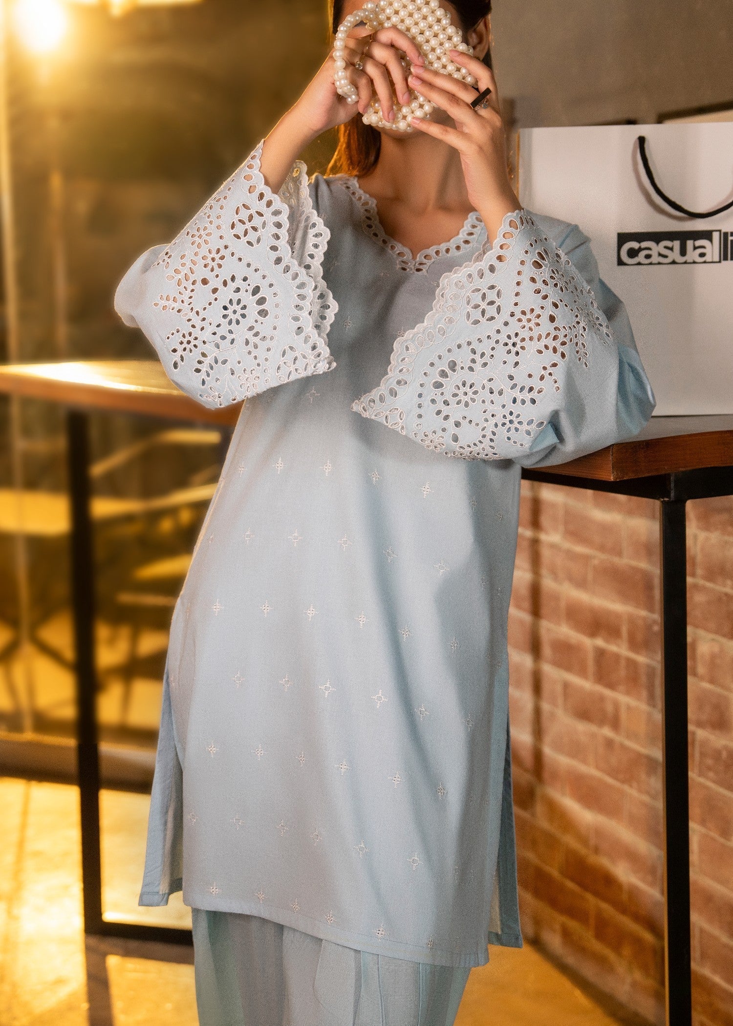 Casual Lite Farshi Shalwar | Sky Blue Women 2pcs