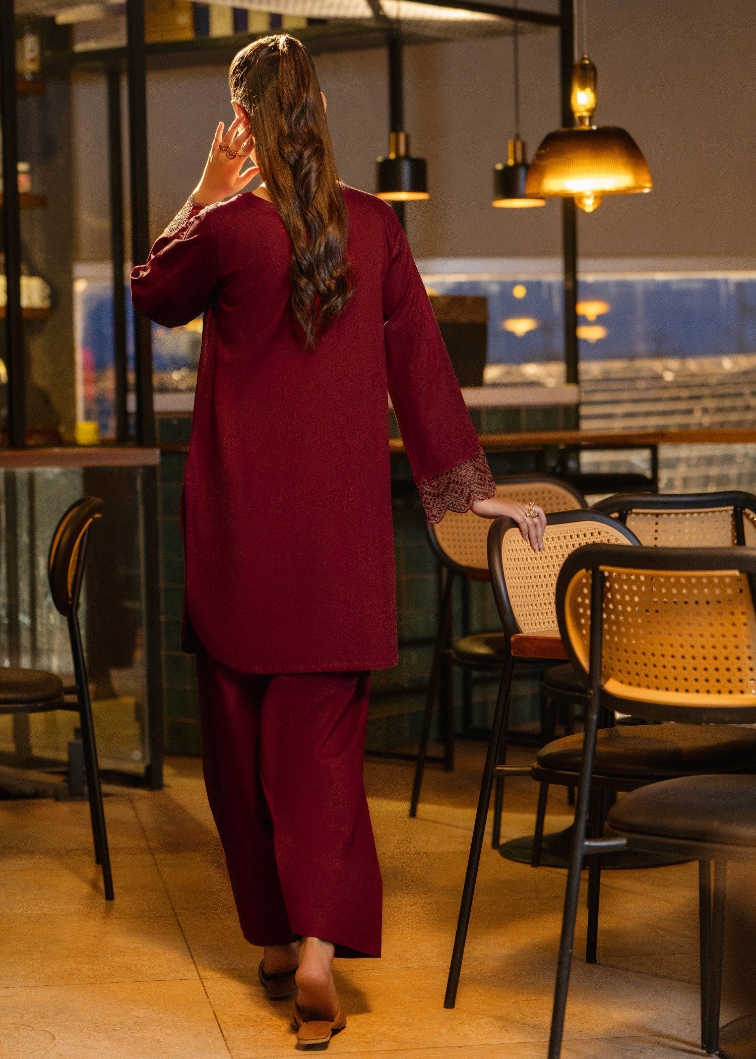 Casual Lite Farshi Shalwar | Maroon Women 2pcs