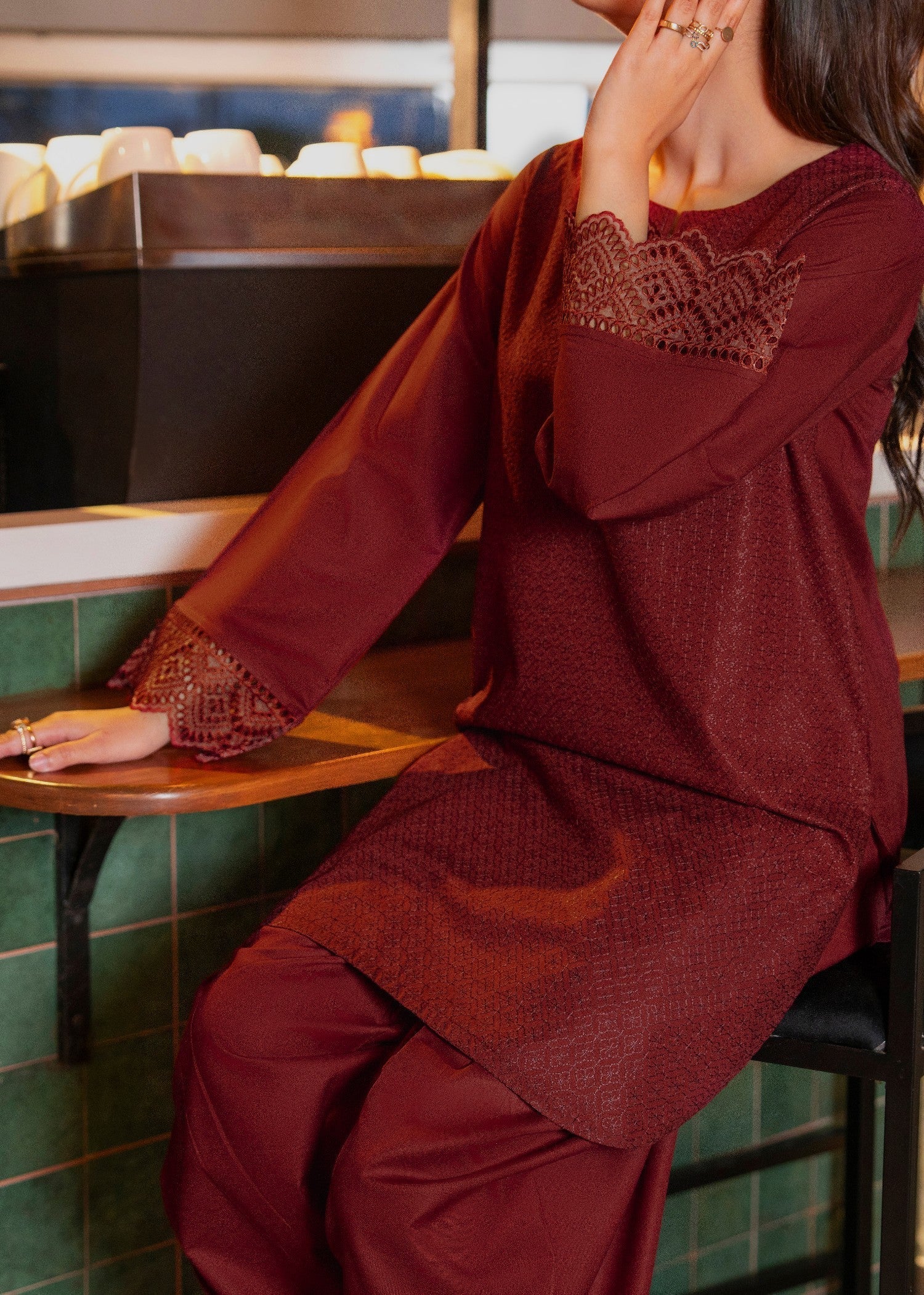 Casual Lite Farshi Shalwar | Maroon Women 2pcs