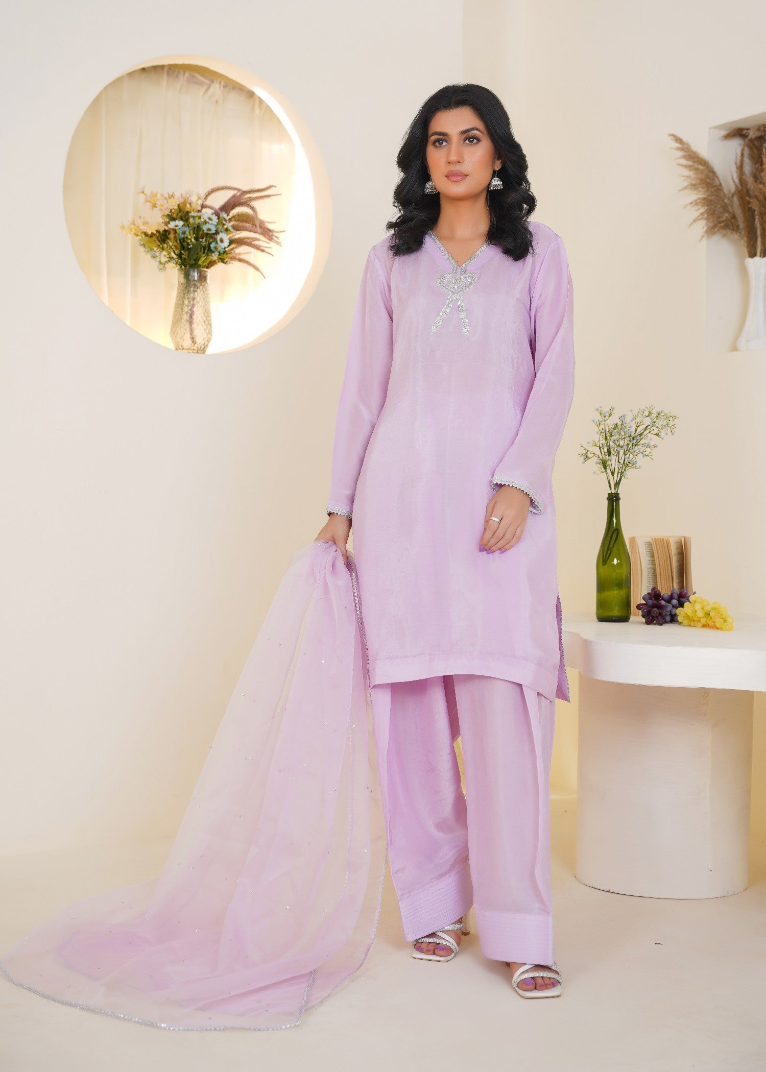 Kashaf Lilac Farshi shalwar Adda work Women 3pcs