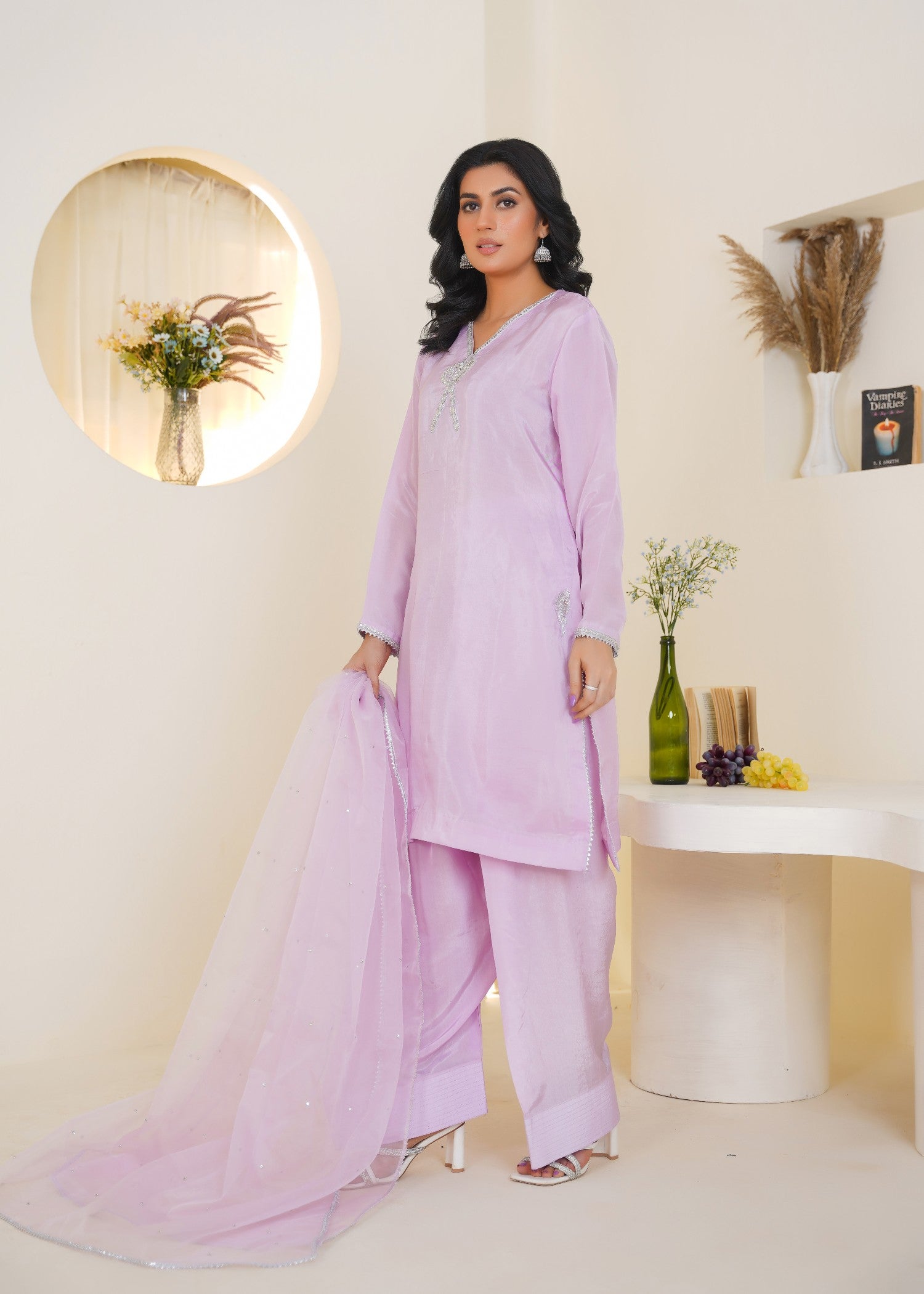 Kashaf Lilac Farshi shalwar Adda work Women 3pcs