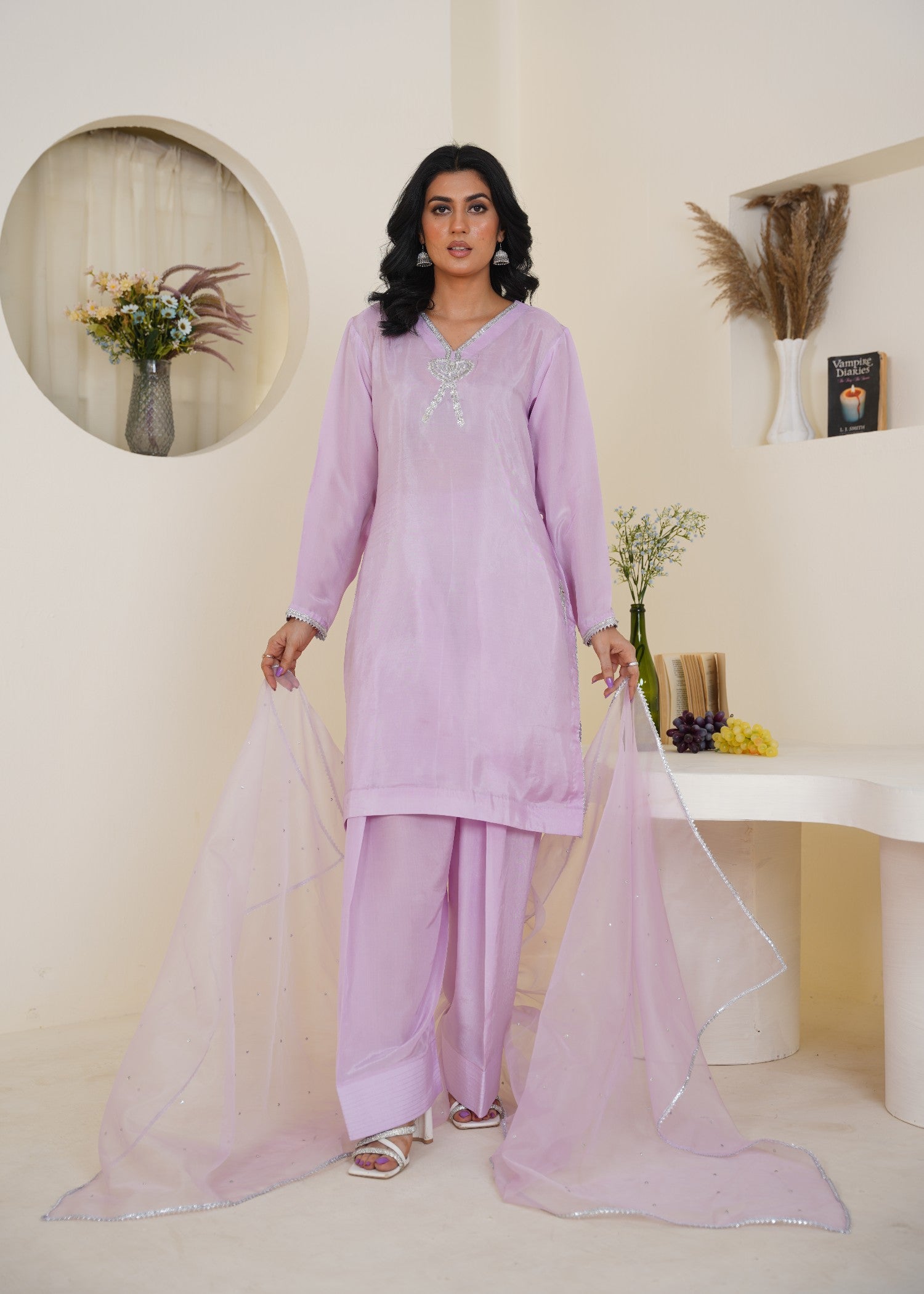 Kashaf Lilac Farshi shalwar Adda work Women 3pcs