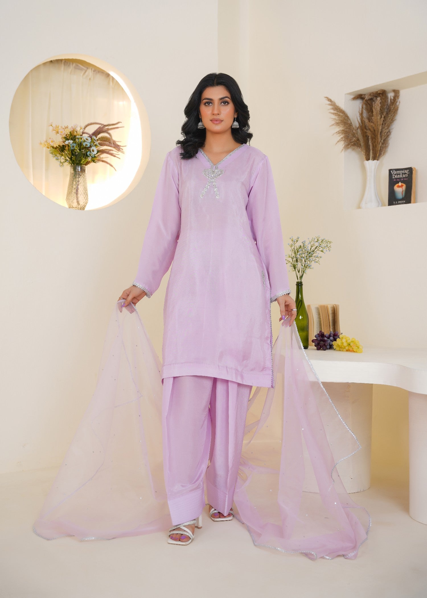 Kashaf Lilac Farshi shalwar Adda work Women 3pcs