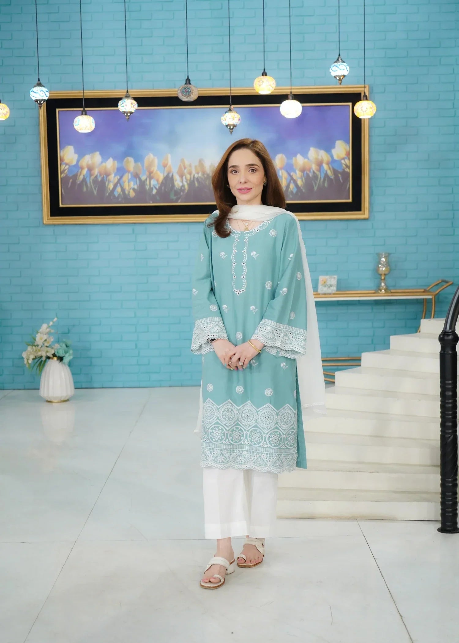 Urban Cut Cotton Dobby Chikankaari Embroidered Suit Women 2pcs