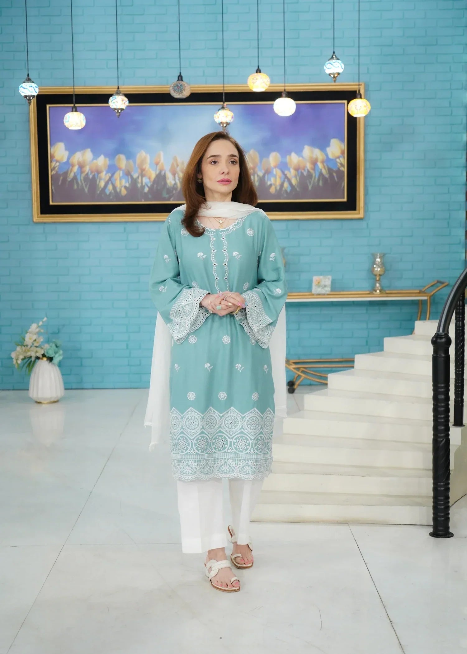 Urban Cut Cotton Dobby Chikankaari Embroidered Suit Women 2pcs