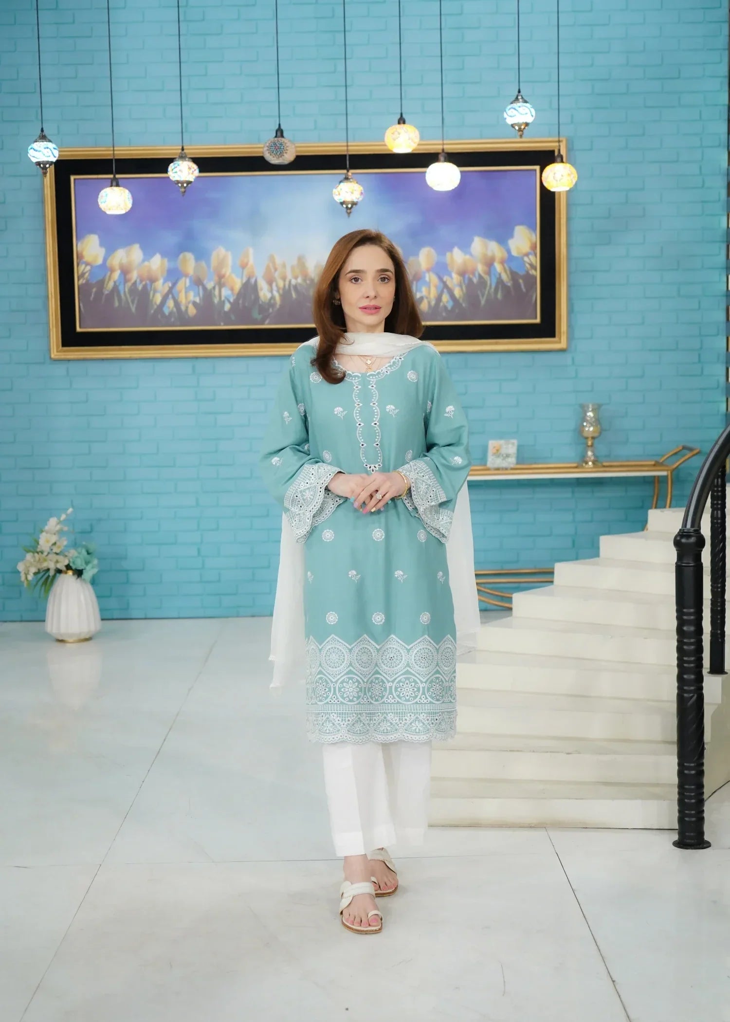 Urban Cut Cotton Dobby Chikankaari Embroidered Suit Women 2pcs