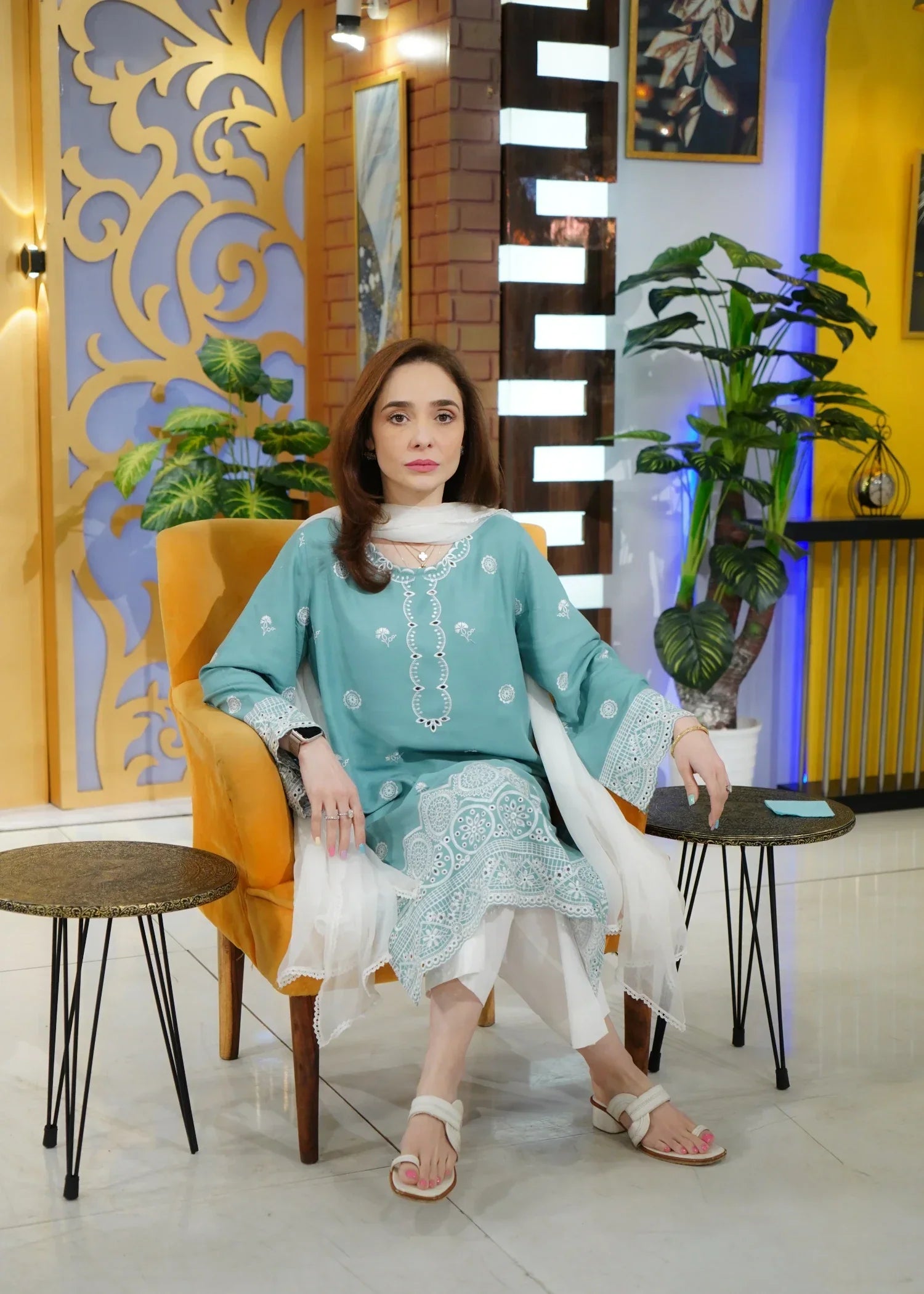 Urban Cut Cotton Dobby Chikankaari Embroidered Suit Women 2pcs