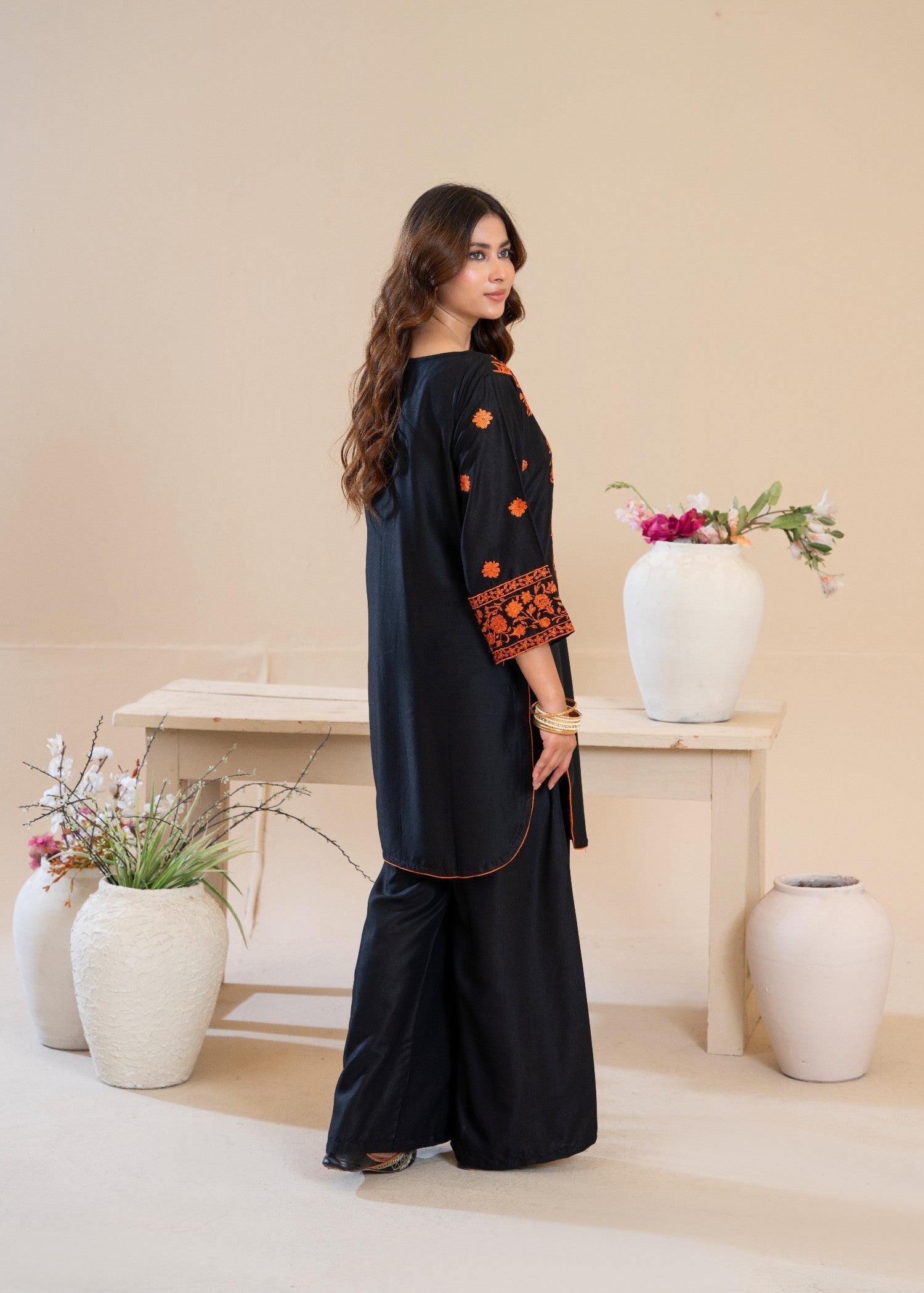 Sajfi Closet Sheen Embroidered Stitched Suit for Women Women 2pcs