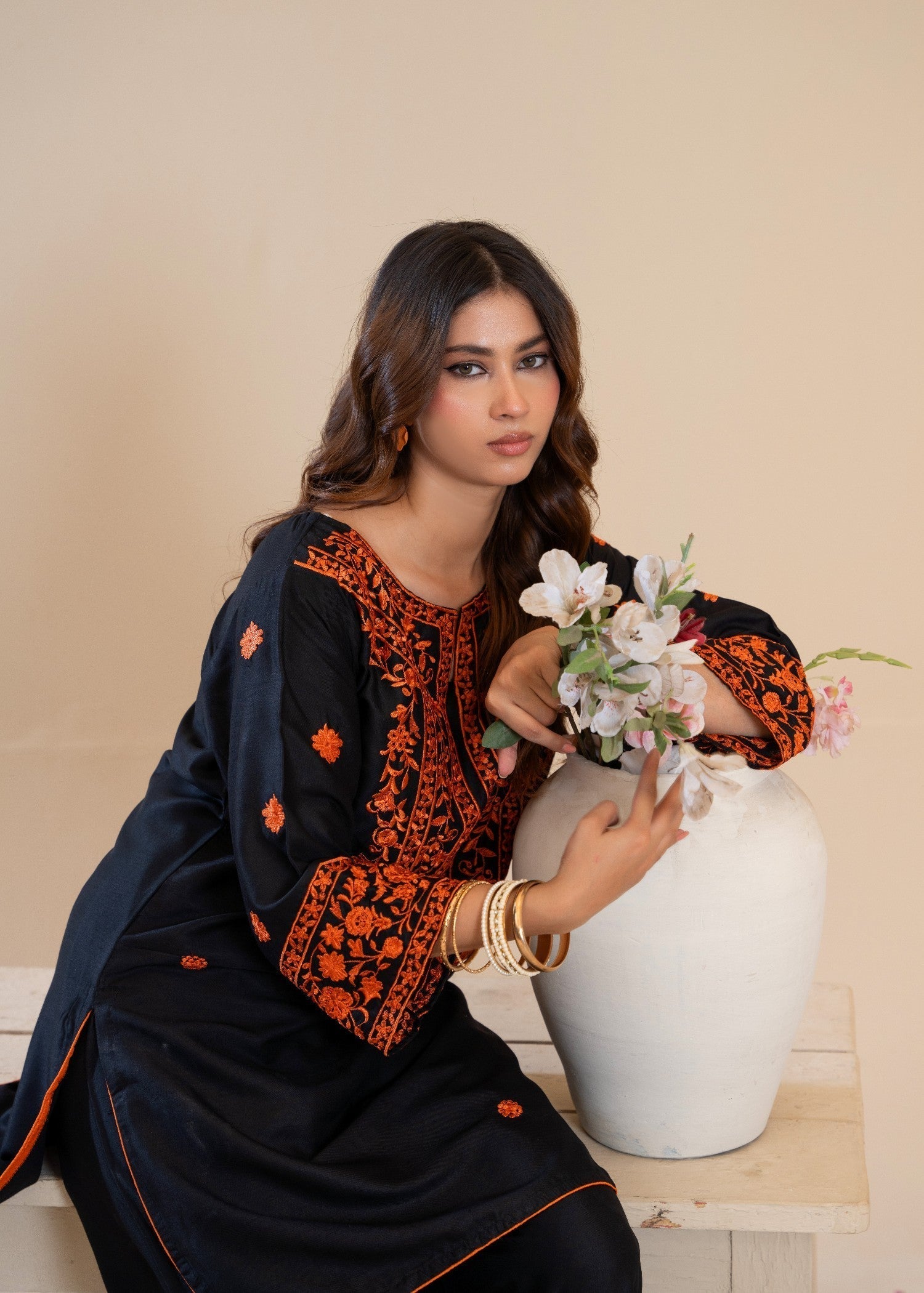 Sajfi Closet Sheen Embroidered Stitched Suit for Women Women 2pcs