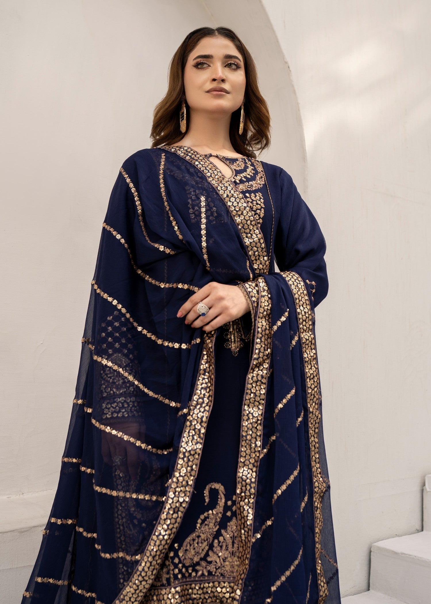 Pehnawa By Bin Akram’s Navy Muse Chiffon Women 3pcs