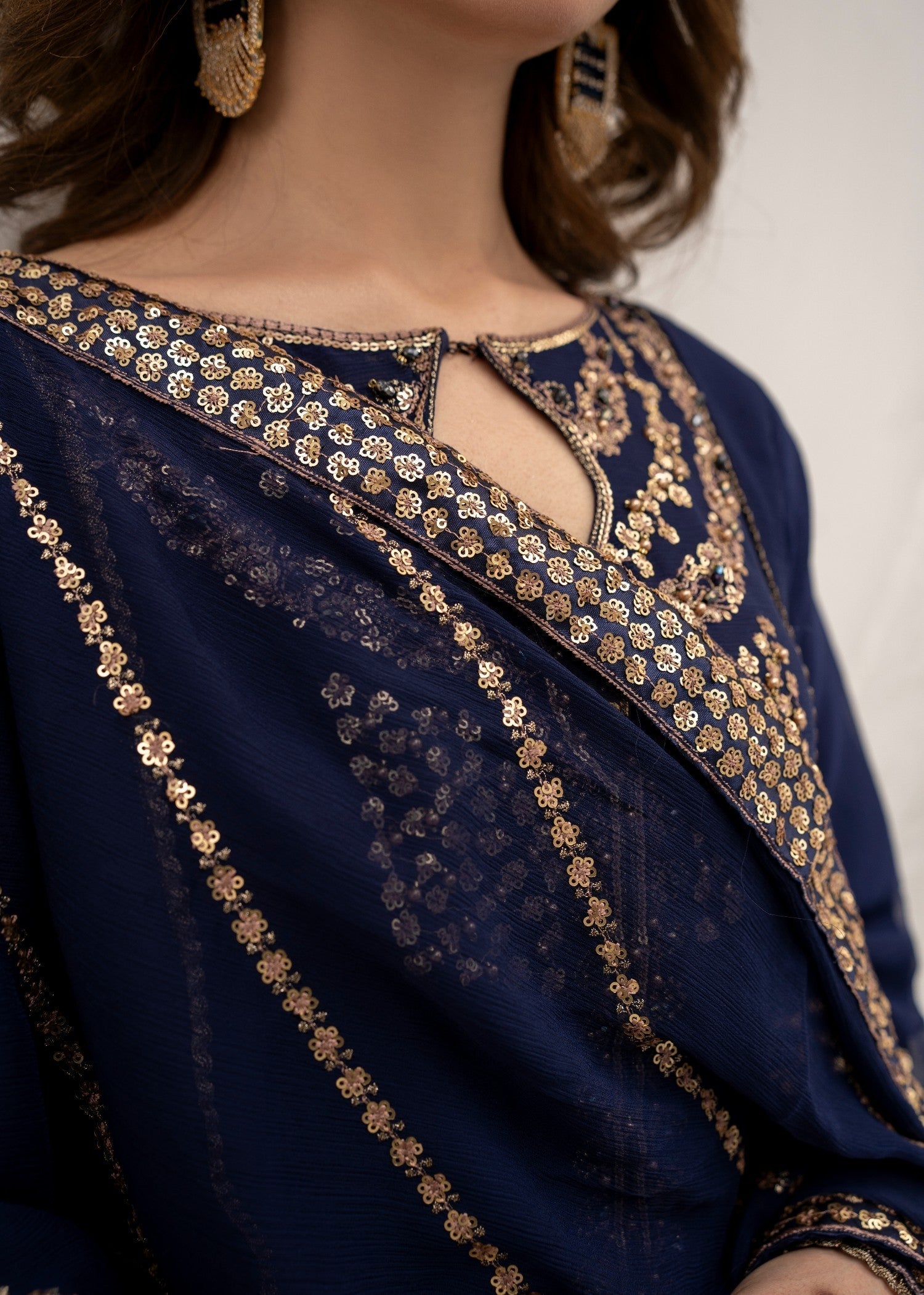 Pehnawa By Bin Akram’s Navy Muse Chiffon Women 3pcs