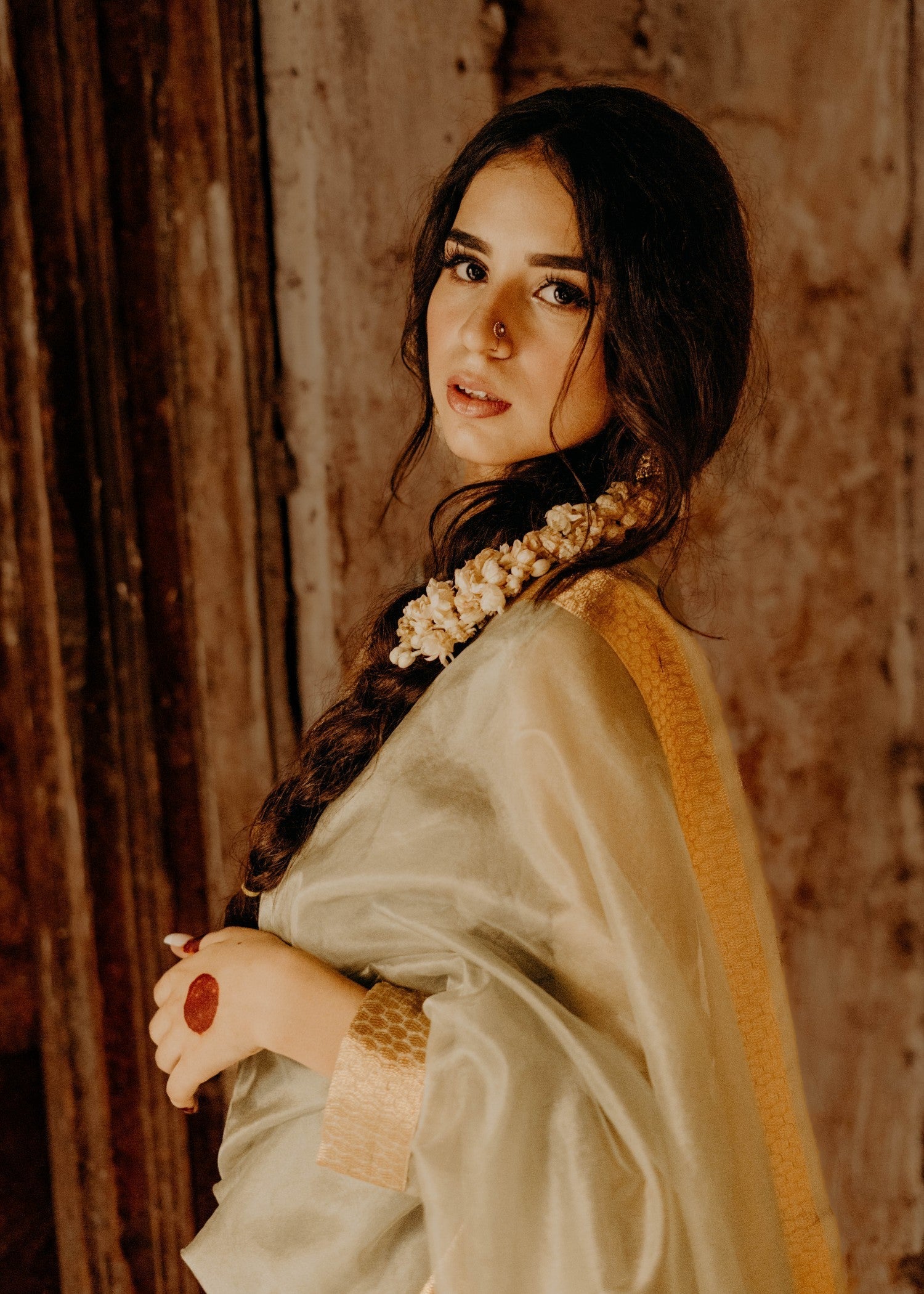 Noroz Moss Zari Organza Saree Women 3pcs