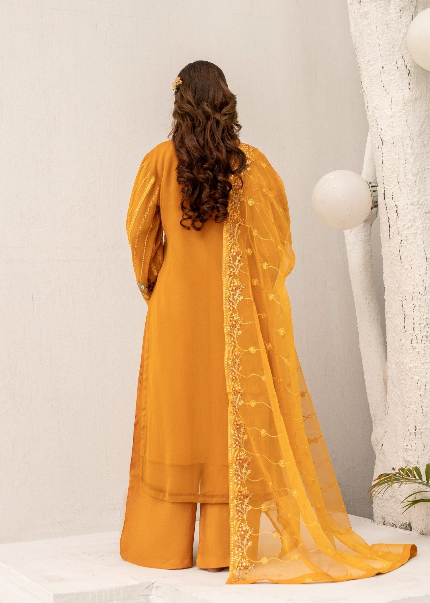 Pehnawa By Bin Akram’s Mustard bloom Chiffon Women 3pcs